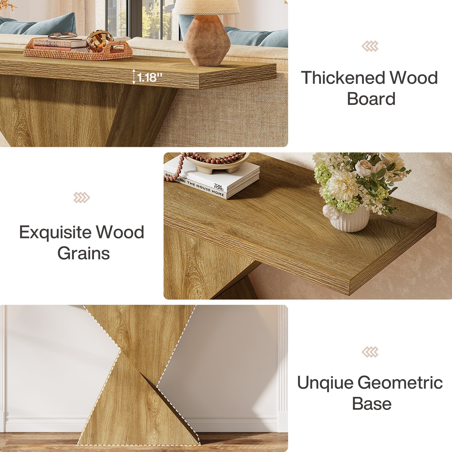 Tribesigns 41.5-Inch Narrow Farmhouse Console Table, Entryway Sofa Table with Geometric Base