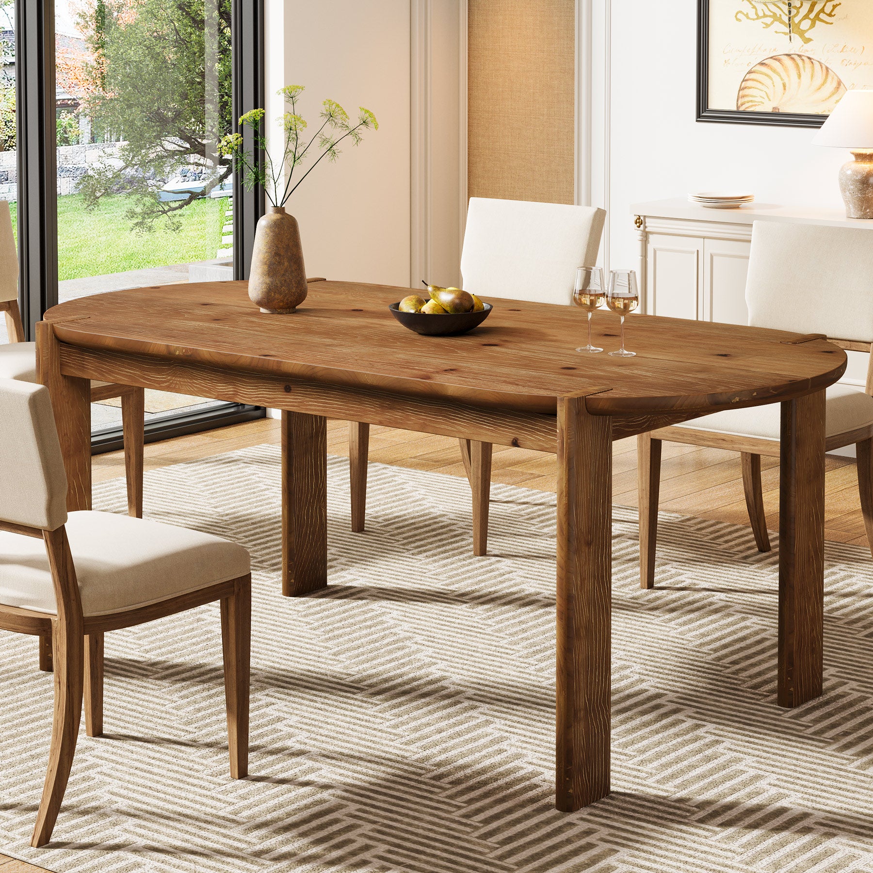 Tribesigns 63-Inch Solid Wood Oval Dining Table, Farmhouse Dinner Table with Sturdy Base for 4-6