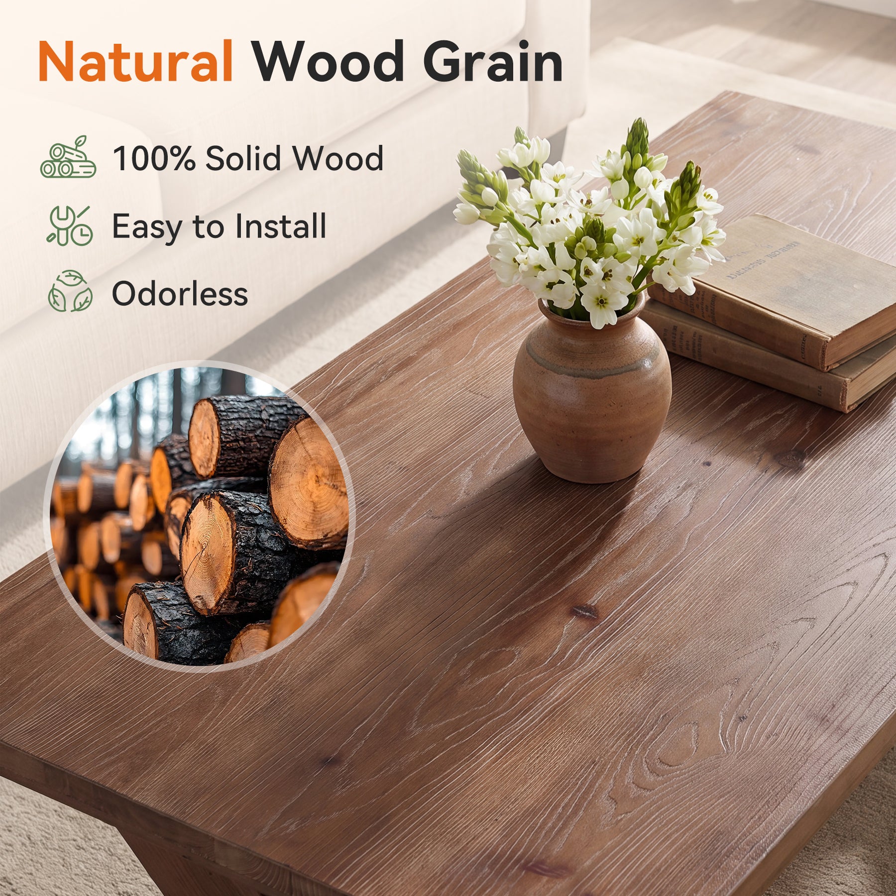Tribesigns 47-Inch Solid Wood Coffee Table with X-Legs, Farmhouse Centre Table for Living Room