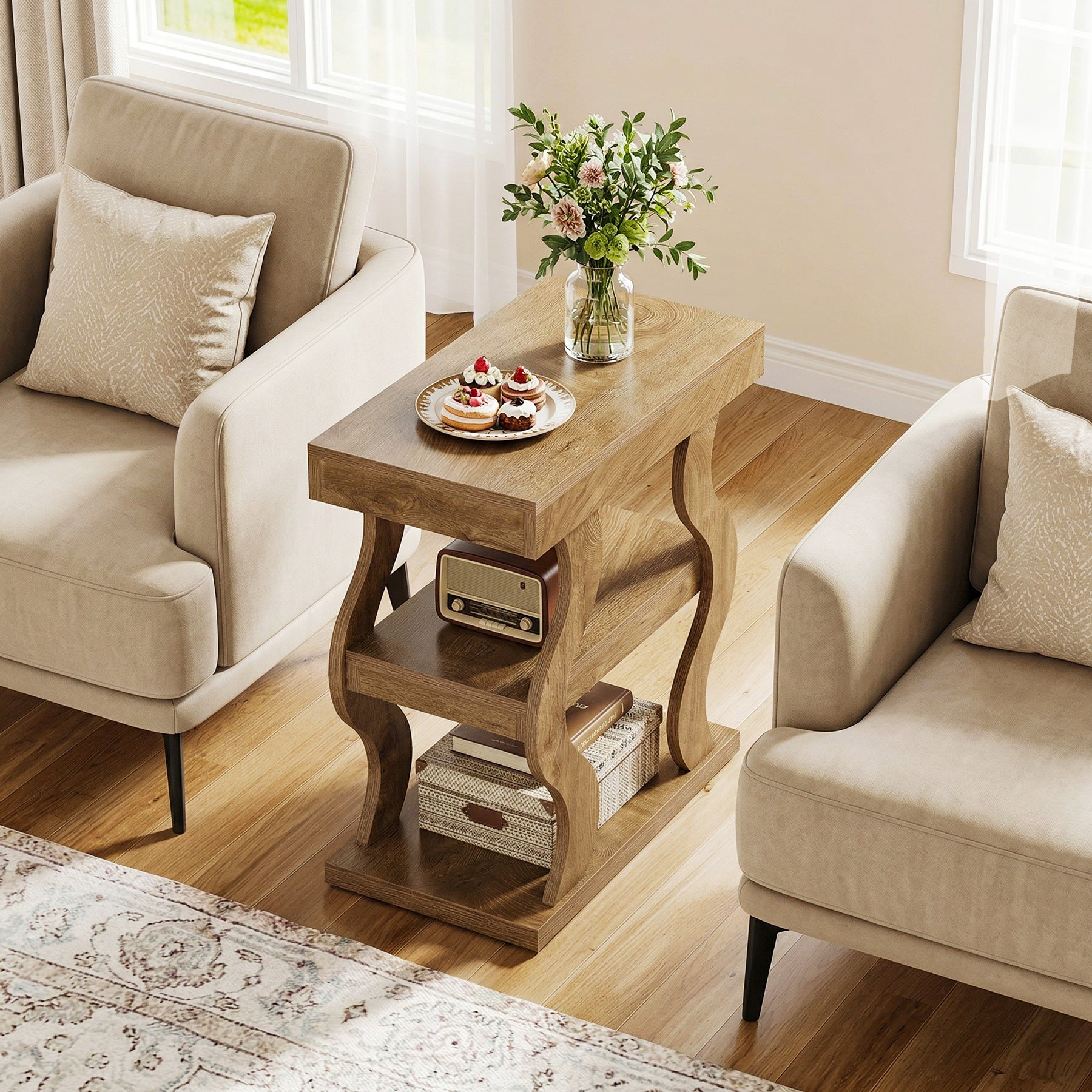 Tribesigns 23.62" Wavy End Table, 3-Tier Side Table for Living Room