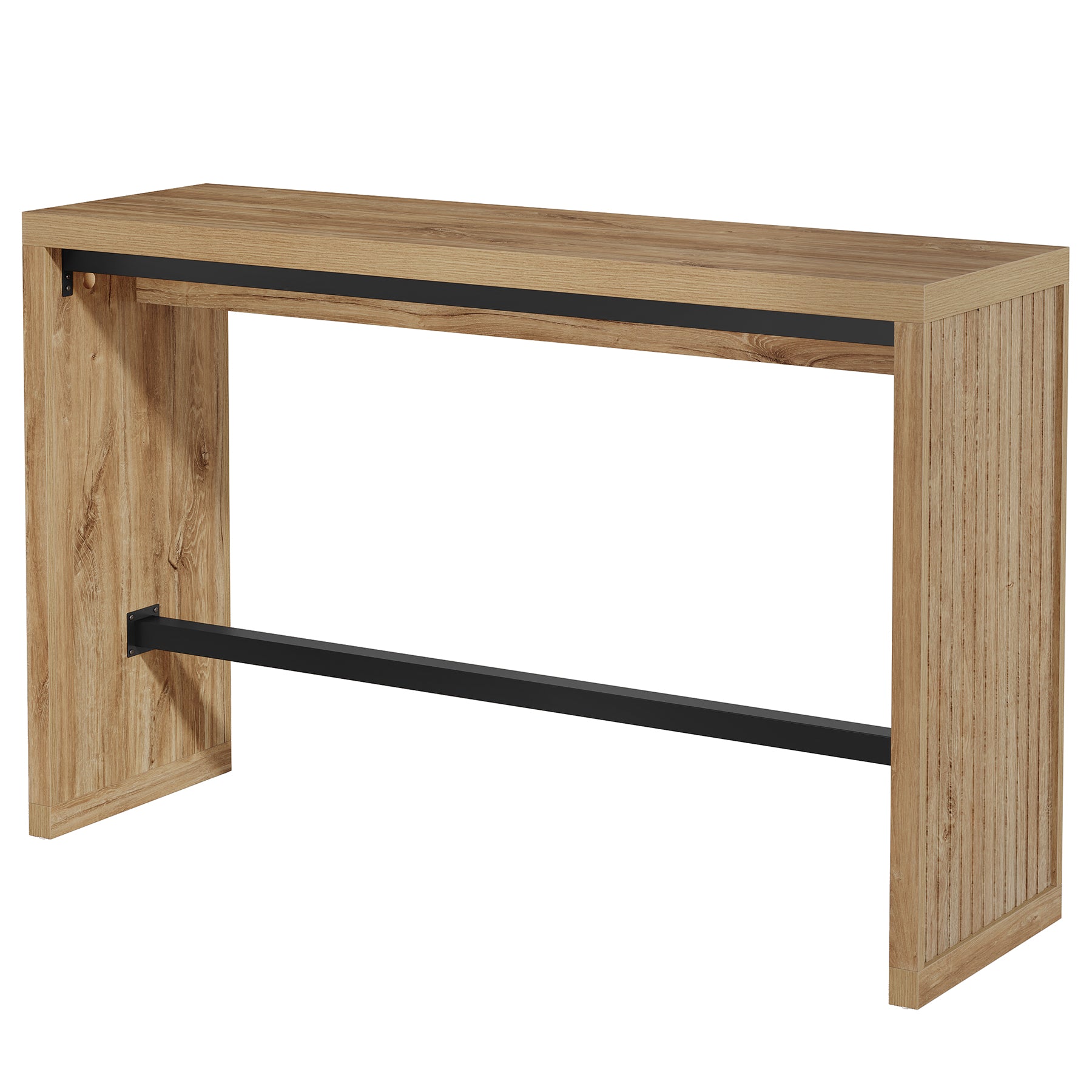 Tribesigns 55-Inch Counter Height Bar Table with Metal Footrest and Fluted Design, Rectangular High Top Pub Table for Home Bar Kitchen and Bistro