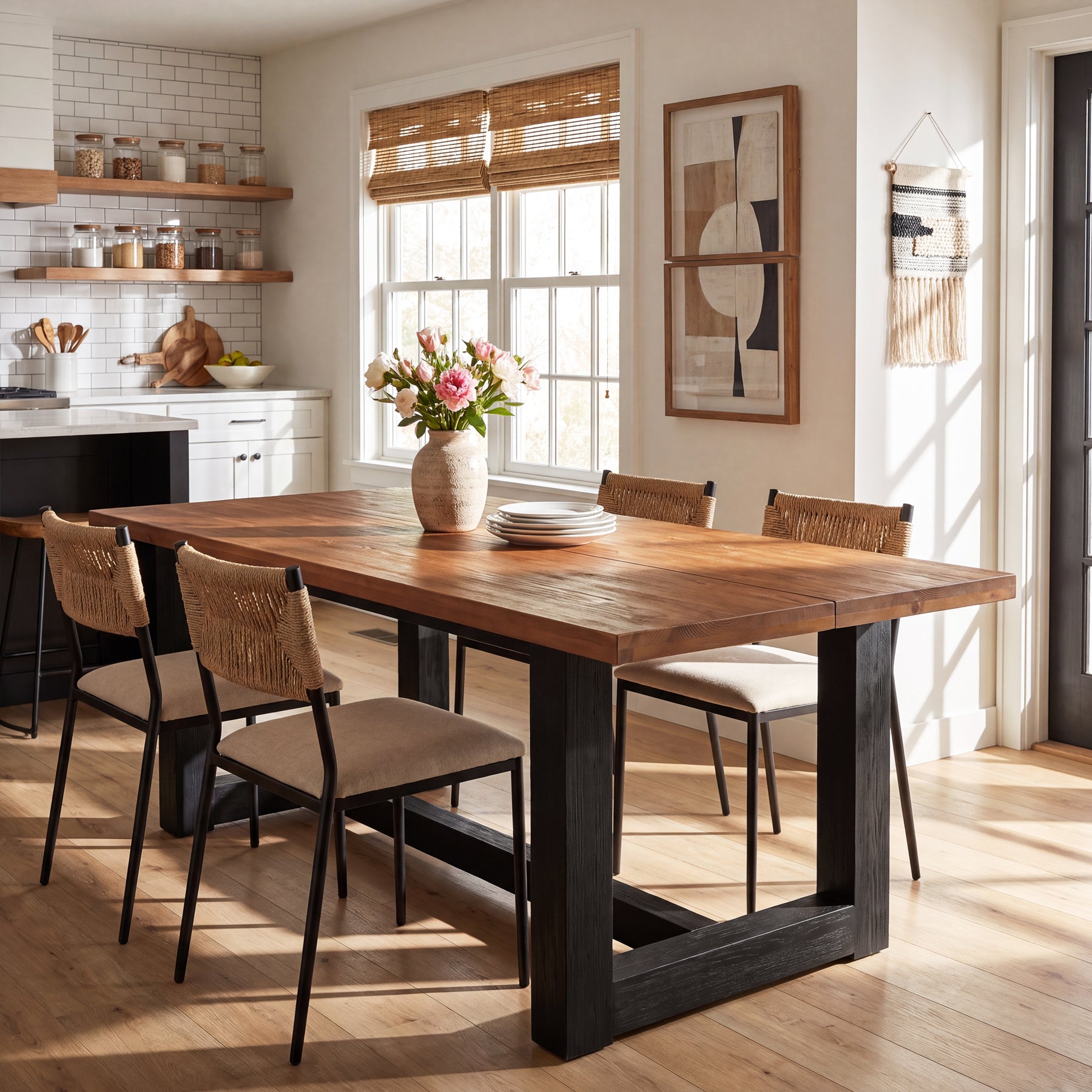 Tribesigns 63 Inch Solid Wood Dining Table for 6, Farmhouse Kitchen Table with U-Shaped Legs