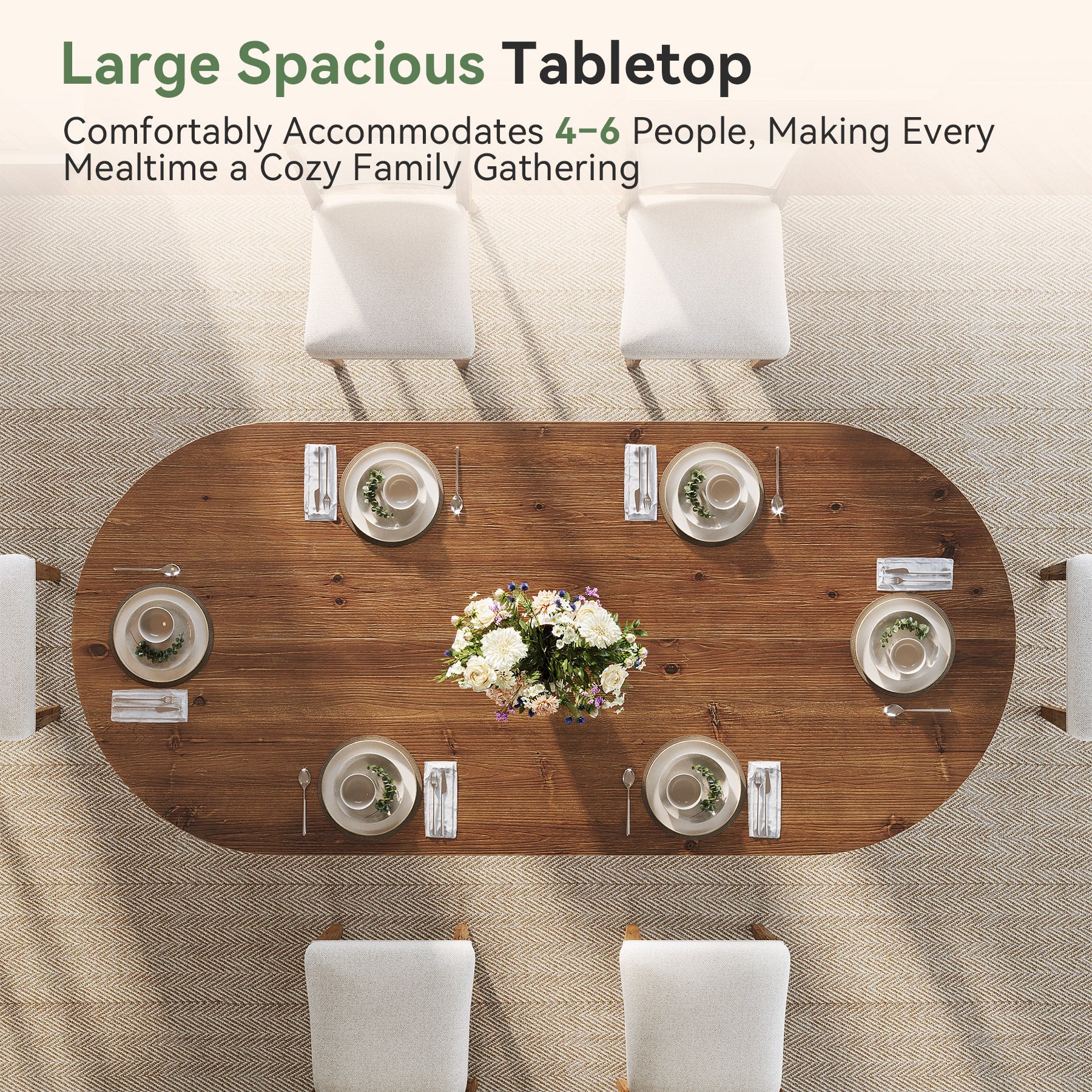 63" Oval Solid Wood Dining Table for 4-6, Farmhouse Kitchen Table with Sturdy Tapered Legs