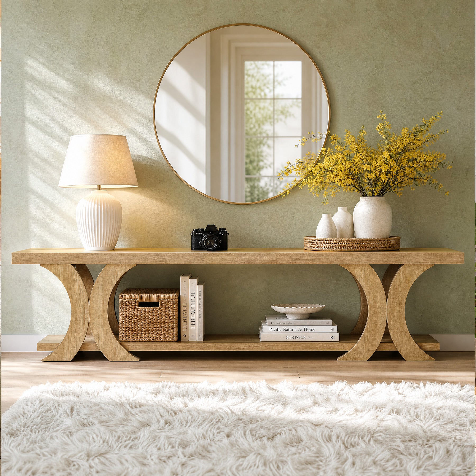 Tribesigns 70.87-Inch Extra Long TV Stand with Open Shelf, Farmhouse Media Console for Living Room