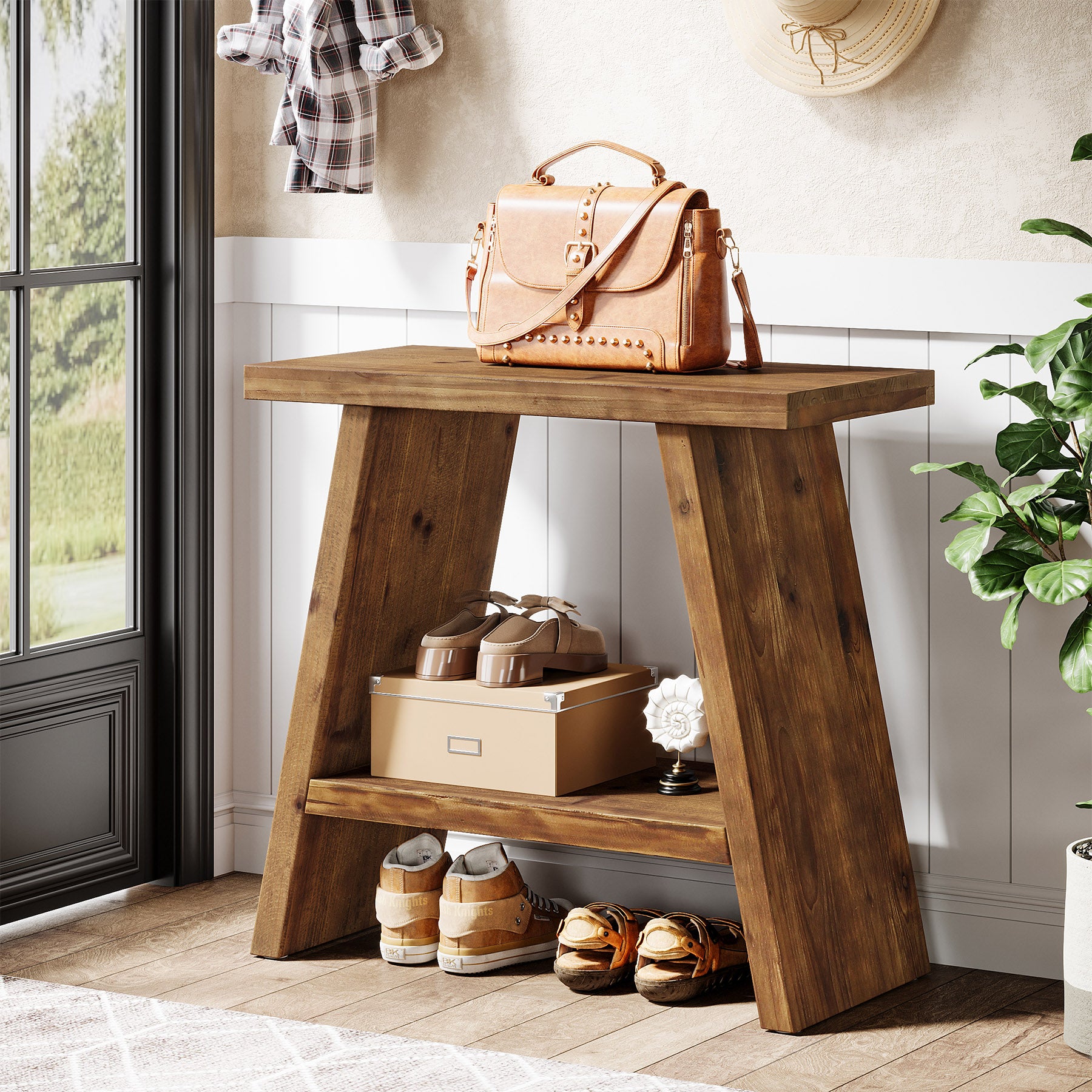Tribesigns 23.62" Solid Wood End Table, 2-Tier Nightstand for Living Room and Bedroom