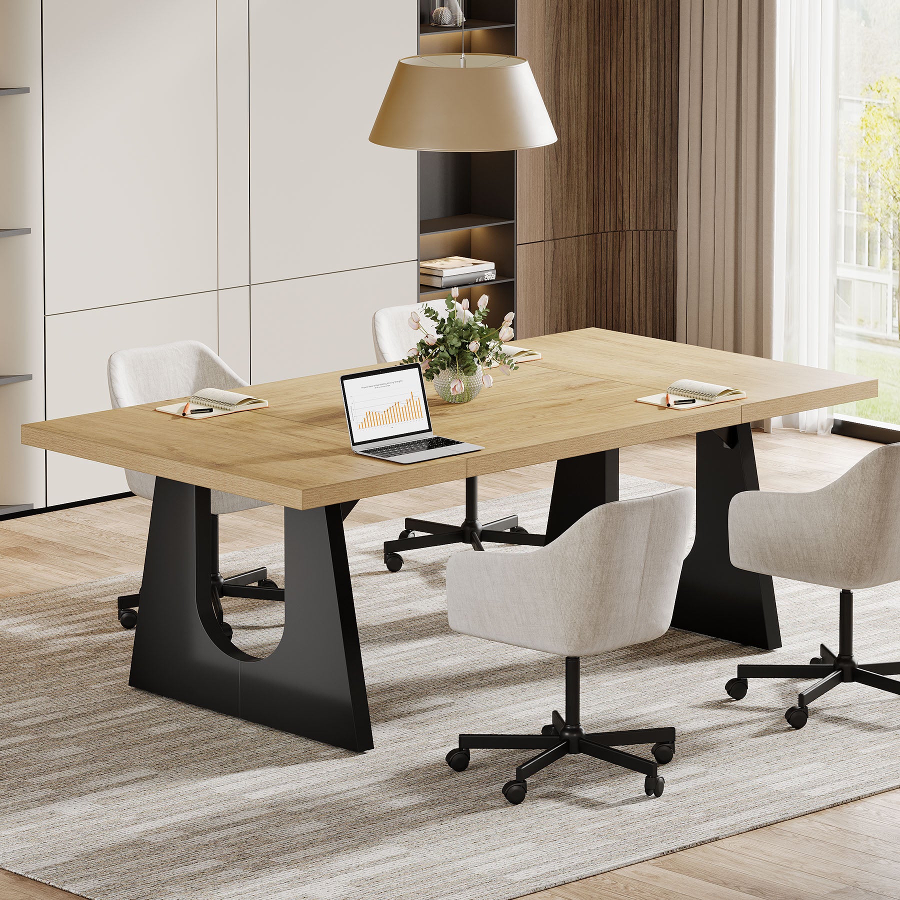 70.9-Inch Rectangular Conference Table for 6 to 8 People with Thick MDF Tabletop, Rustic Meeting Room Table for Office