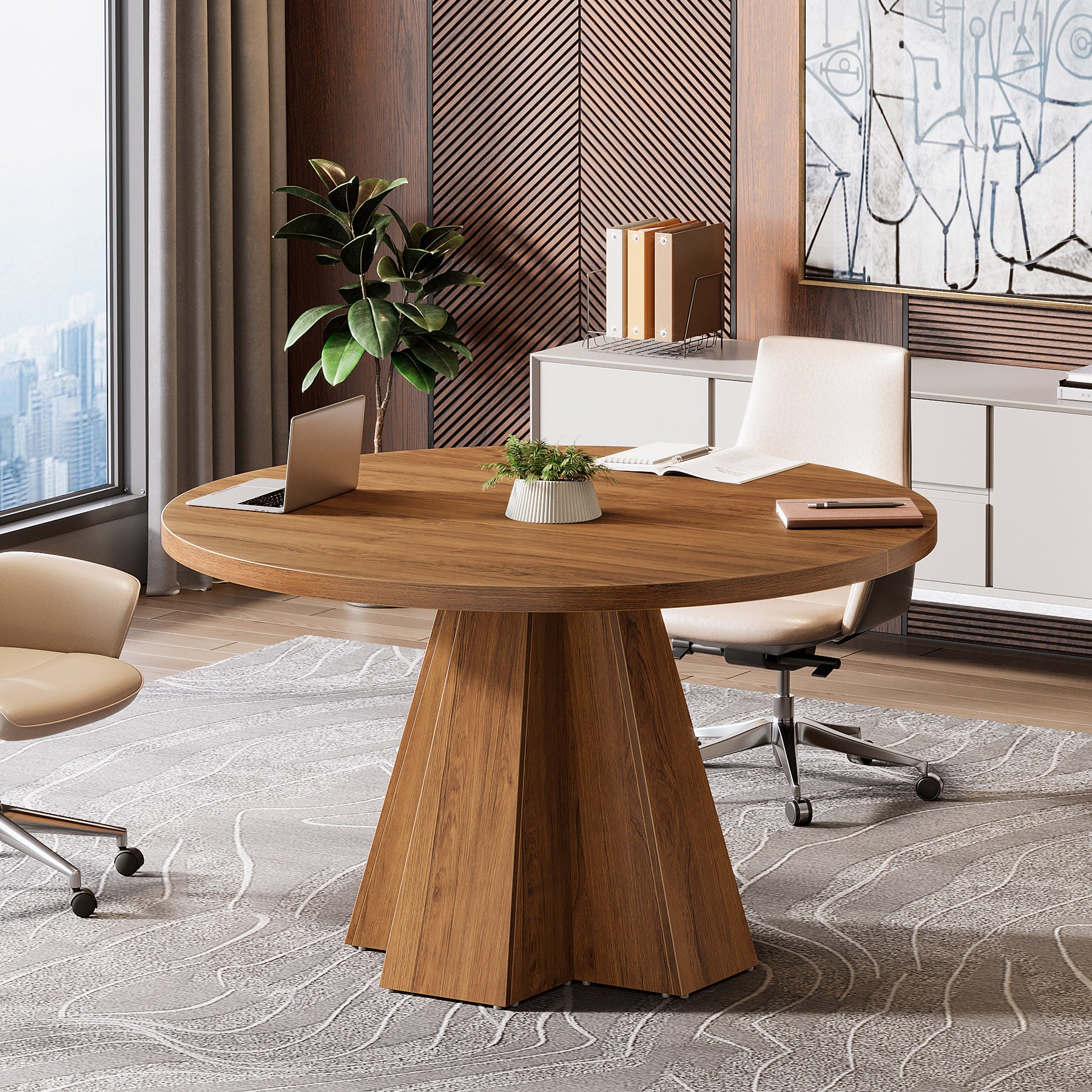 Tribesigns 46.46-Inch Round Conference Table, Thickened Tabletop with Tapered Base