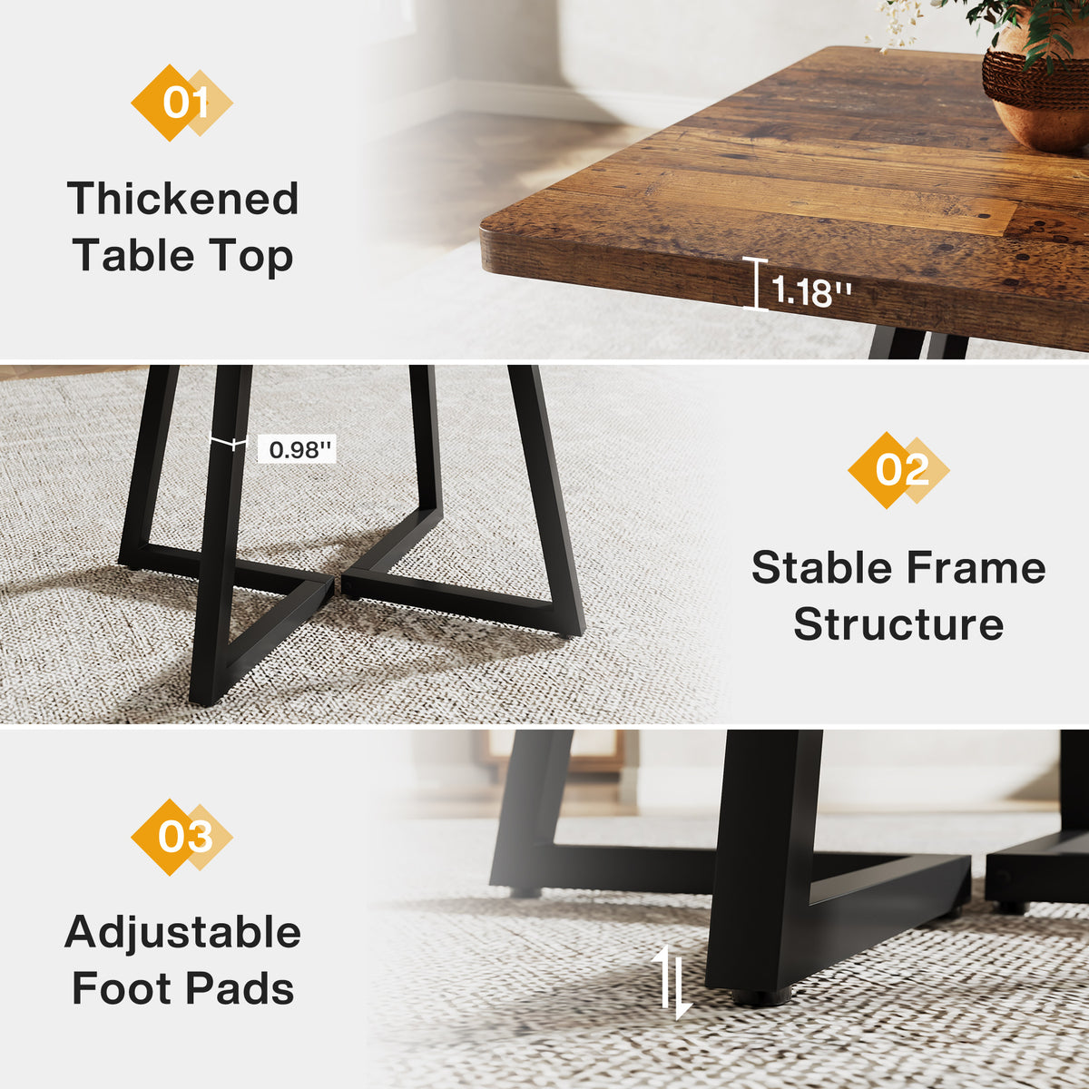 Tribesigns 31.5-Inch Square Dining Table for 4, Compact Kitchen Table with Geometric Metal Base