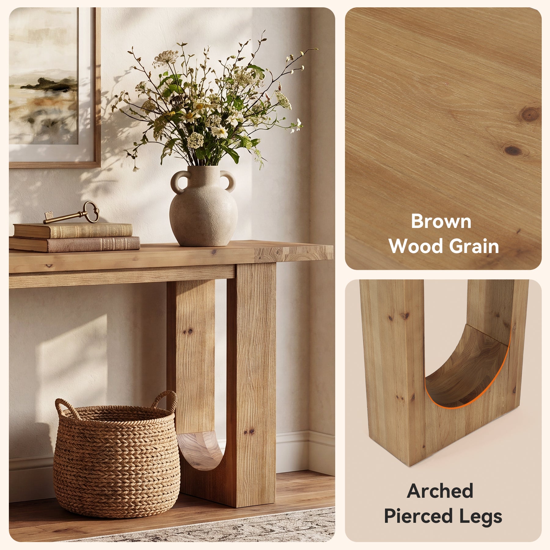 78.74-Inch Solid Wood Console Table with Hollow U-Shaped Base, Extra Long Entryway Table for Hallway