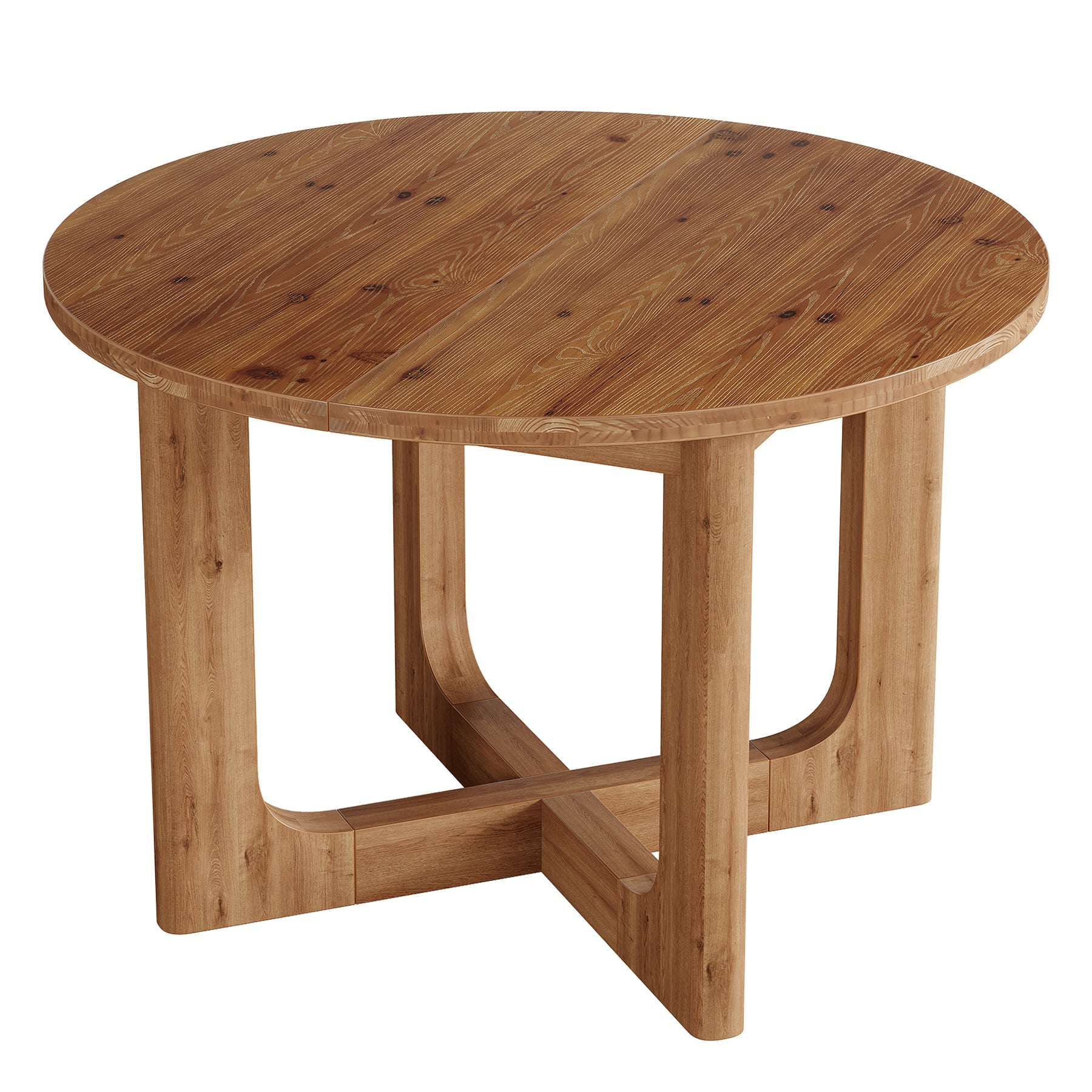 39.4-Inch Round Solid Wood Conference Table with Cross Base, Meeting Table for Office