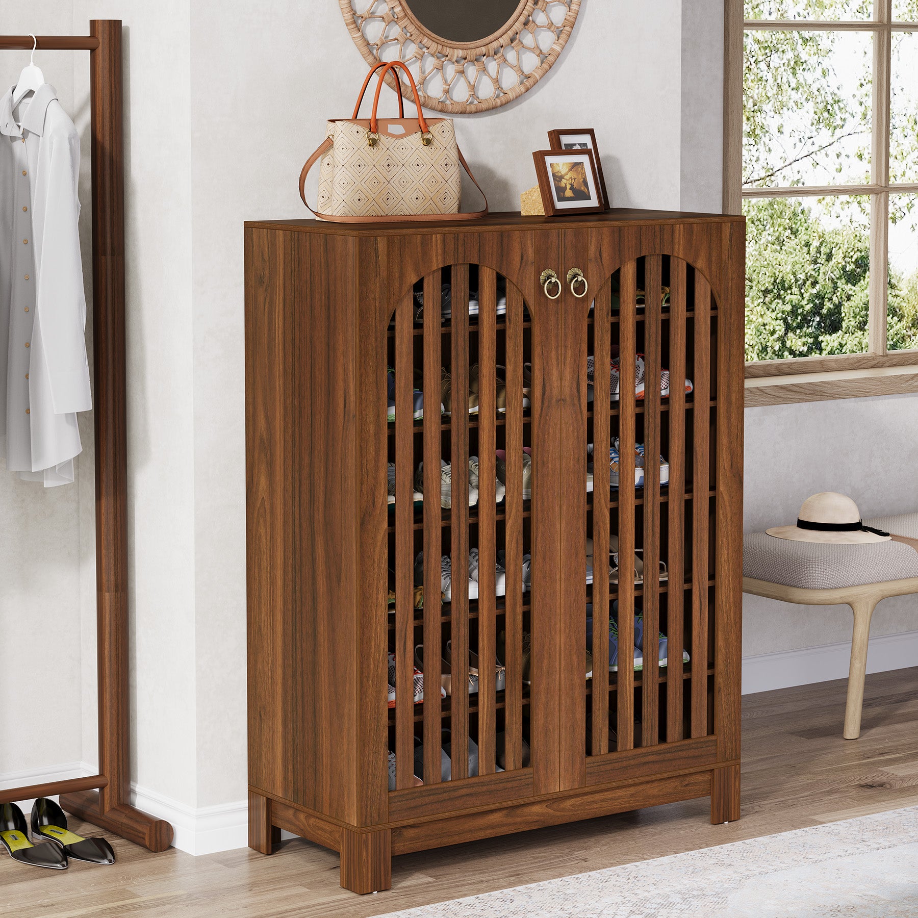 Tribesigns Shoe Cabinet with Airy Doors, 6-Tier Entryway Shoe Storage Rack Organizer with Adjustable Shelves for Living Room