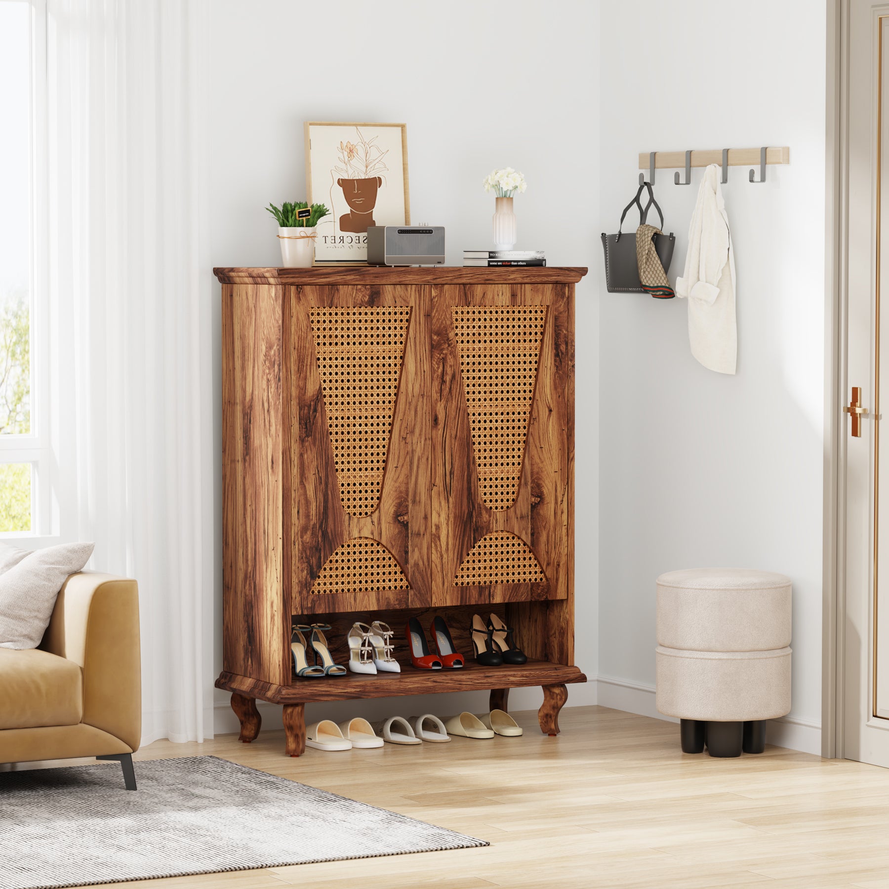 Tribesigns Rattan Shoe Cabinet, 5-Tier Hidden Shoe Storage for Entryway