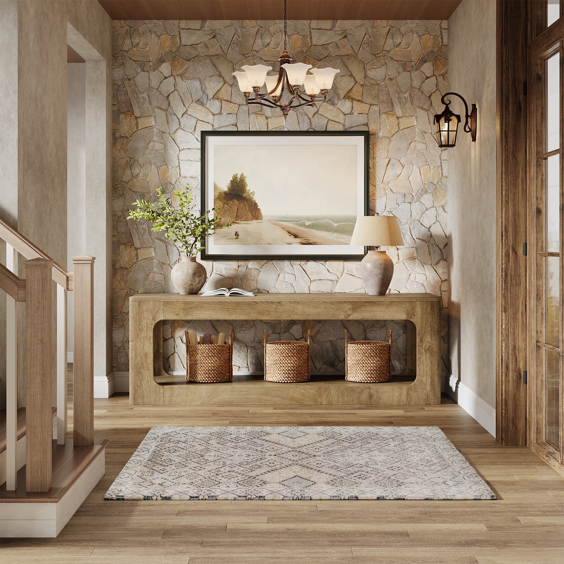 Tribesigns 63-Inch Farmhouse Console Table with Circle Design, 2-Tier Entryway Table for Hallway
