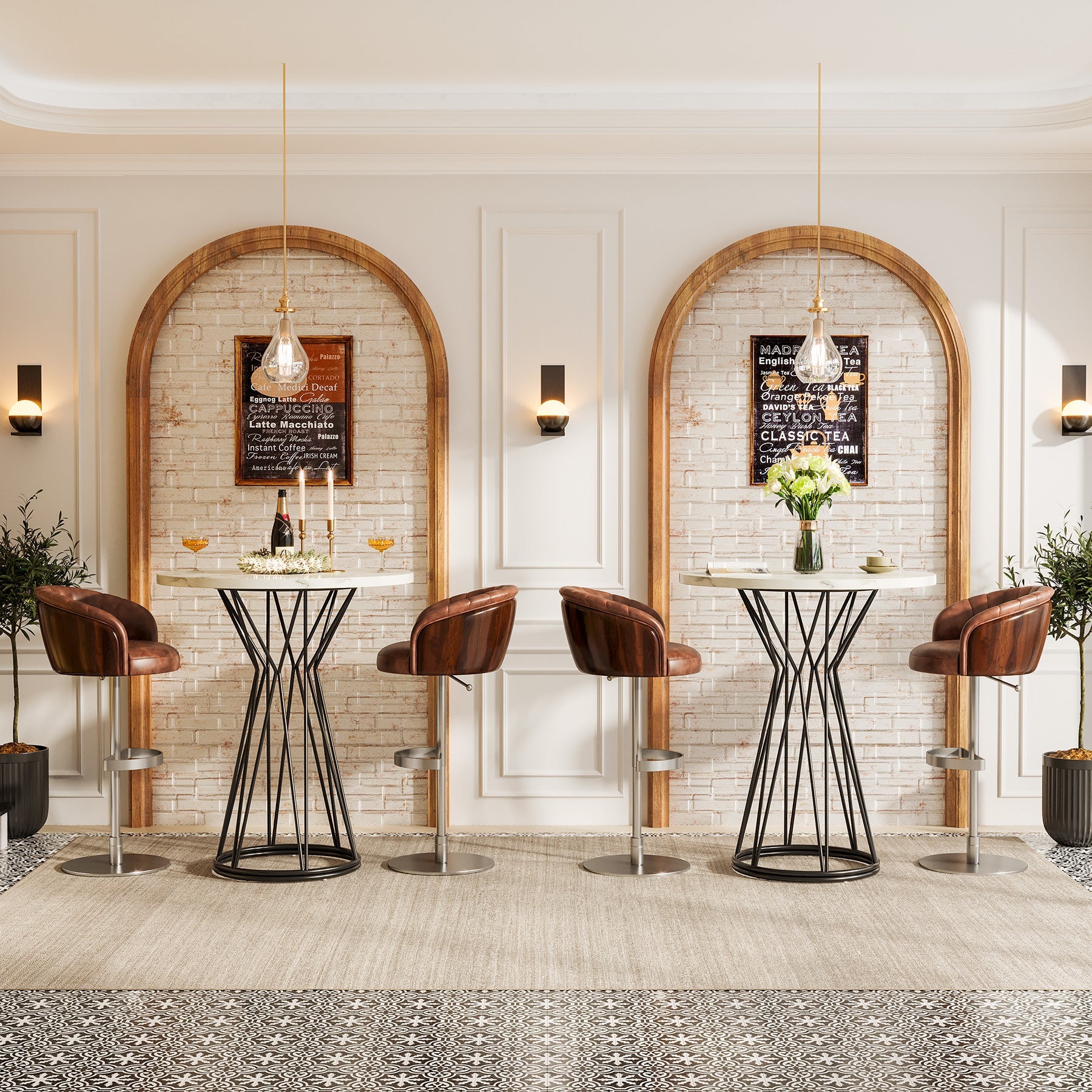 35.4-Inch Round Bar Table, Modern Faux Marble Bistro Pub Table