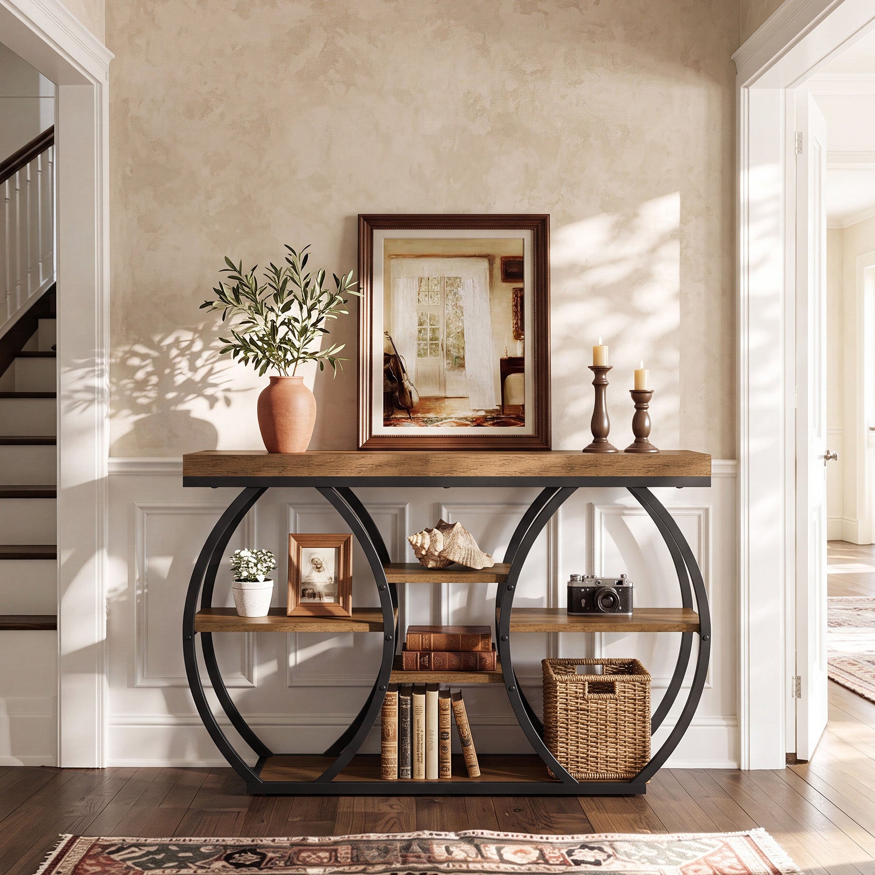 Tribesigns 47-Inch Console Table with 4-Tier Storage, Farmhouse Hallway Table with Curved Frame