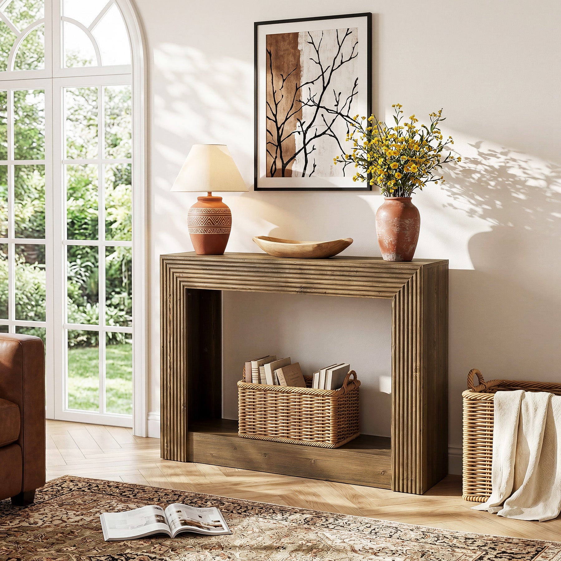 41-Inch Farmhouse Console Table, Narrow Sofa Table with 2-Tier Storage