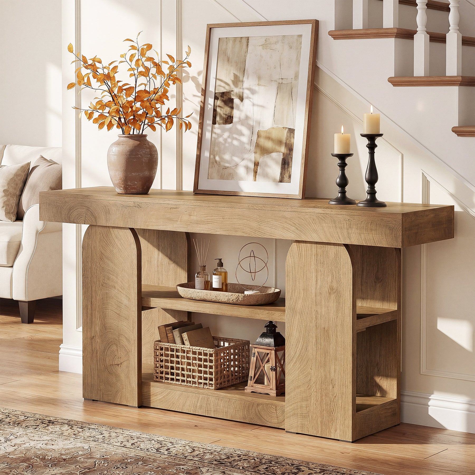 Tribesigns 63-Inch Farmhouse Console Table with 3-Tier Storage Shelves, Long Narrow Entryway Table for Living Room and Hallway