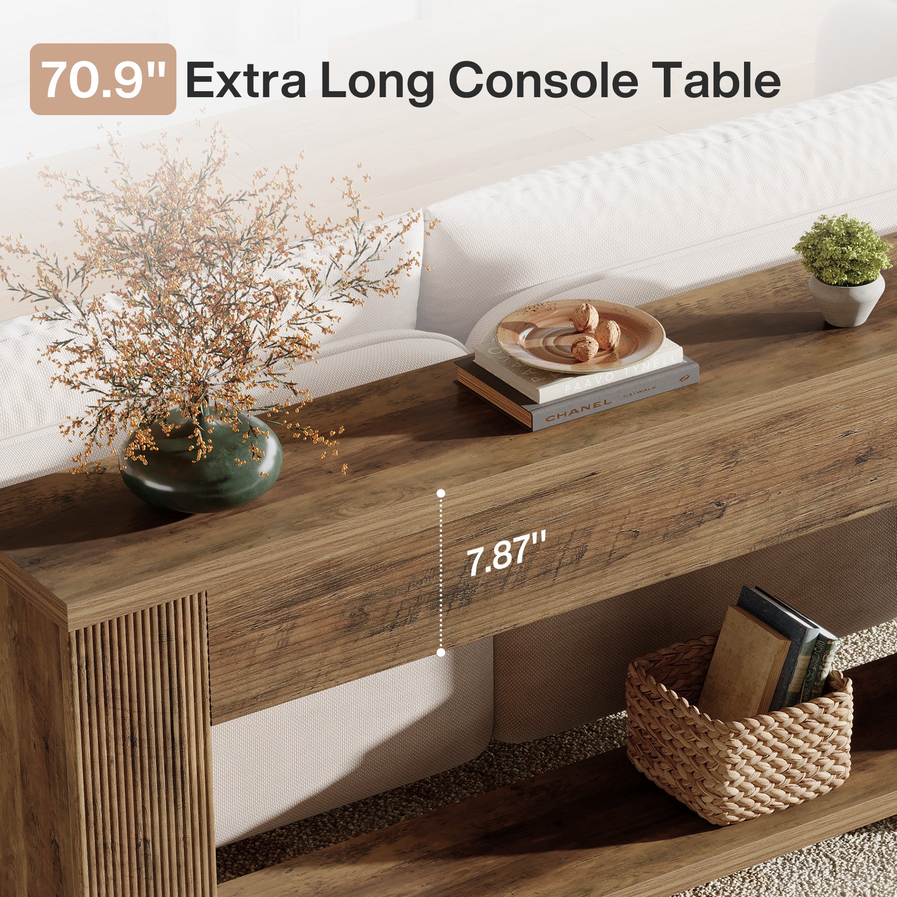 Tribesigns 70.9-Inch Console Table, Farmhouse Fluted Sofa Table for Entryway and Living Room