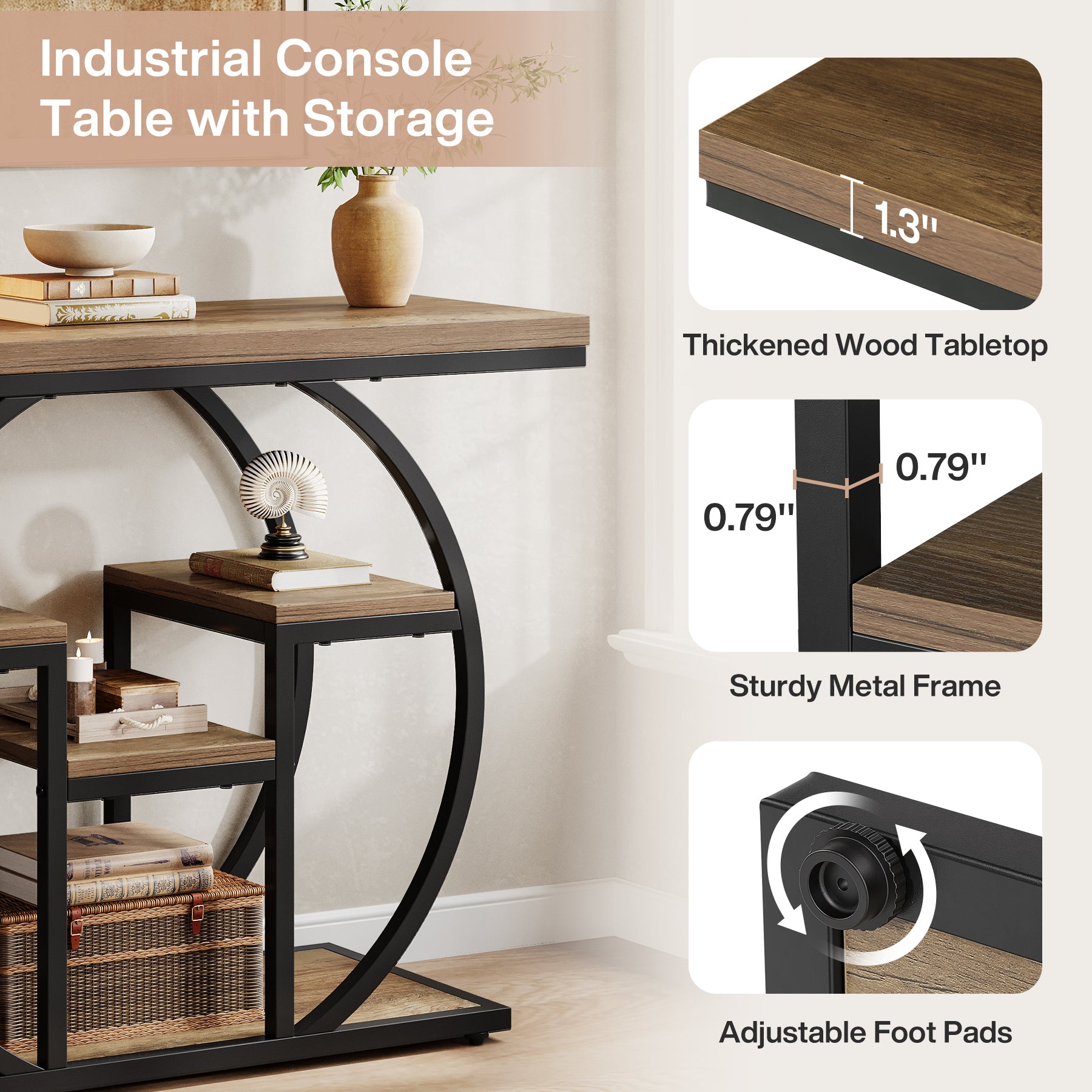 Tribesigns 41 Inch Industrial Console Table with Storage, 4 Tier Narrow Sofa Table for Entryway Living Room
