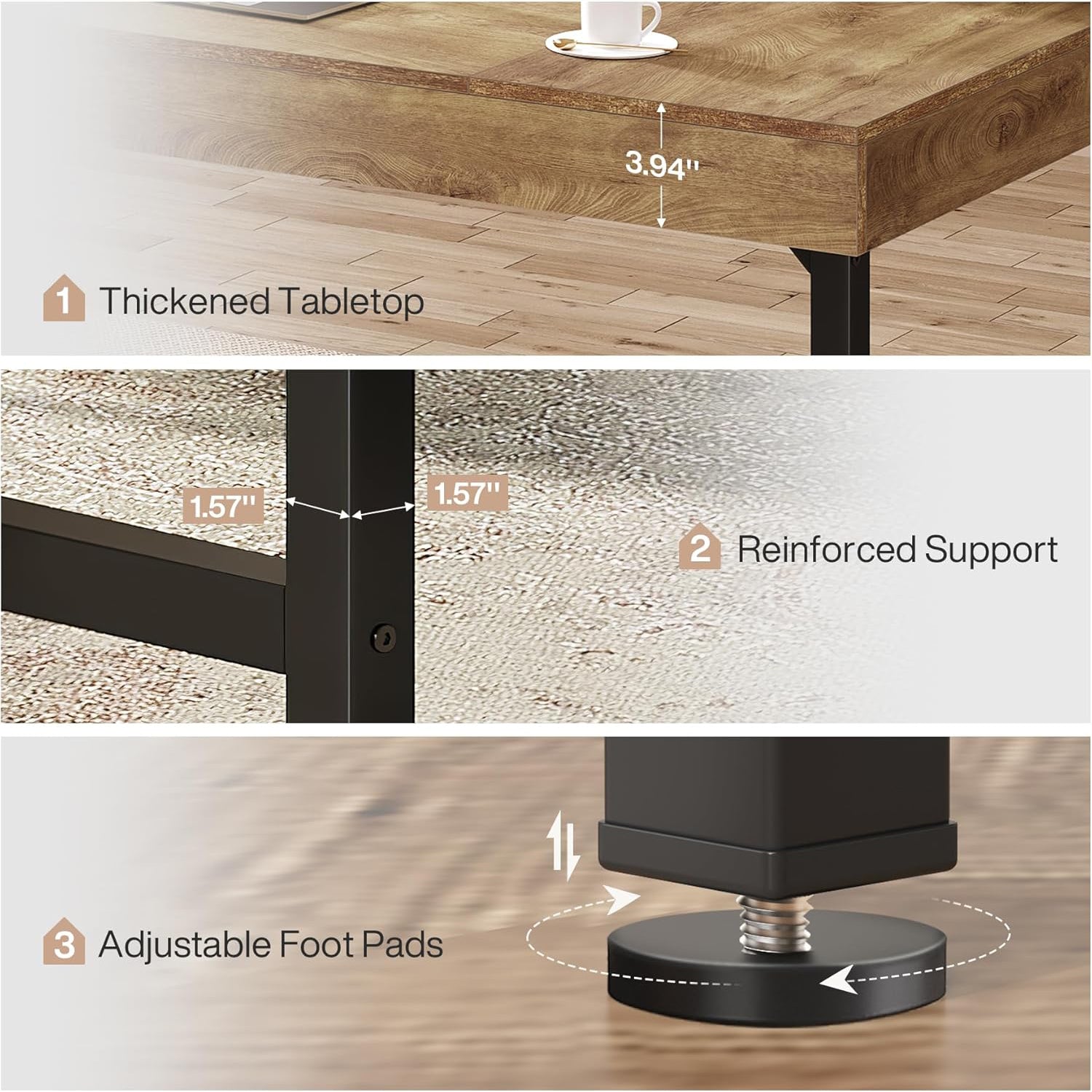 55" Industrial Executive Desk - Rustic Office Desk with Metal Legs, Study & Conference Workstation