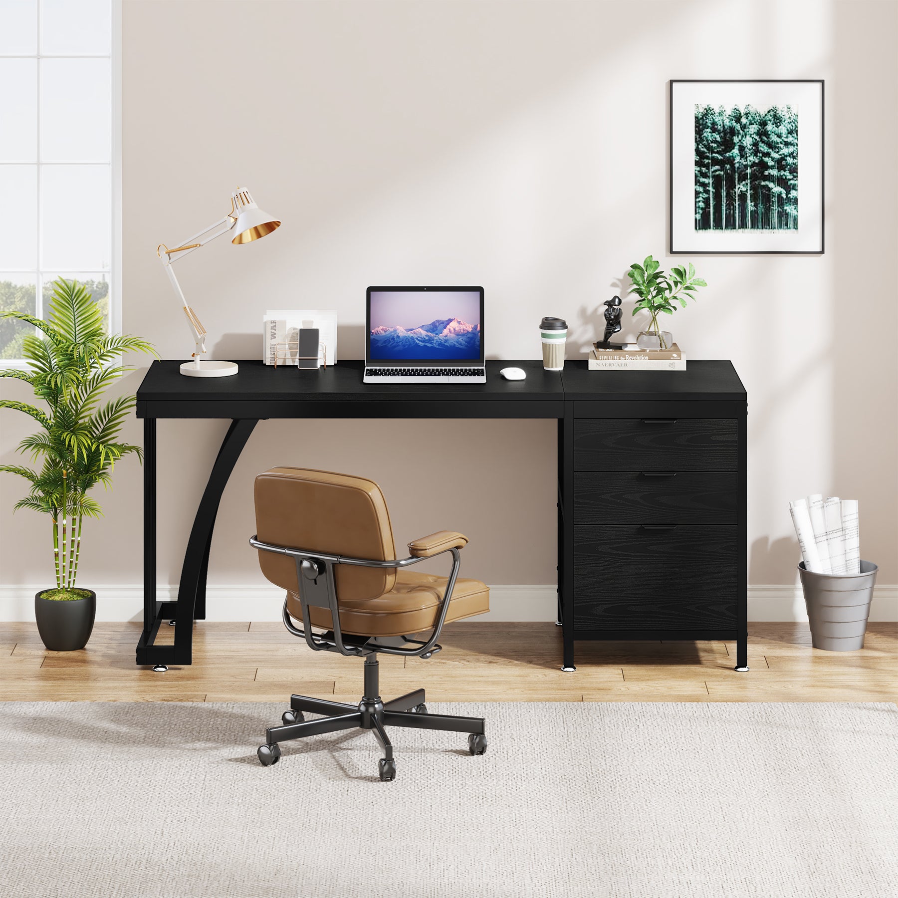 Tribesigns 59 Inch Computer Desk with Reversible 3-Drawer Storage, Industrial Desk for Home Office