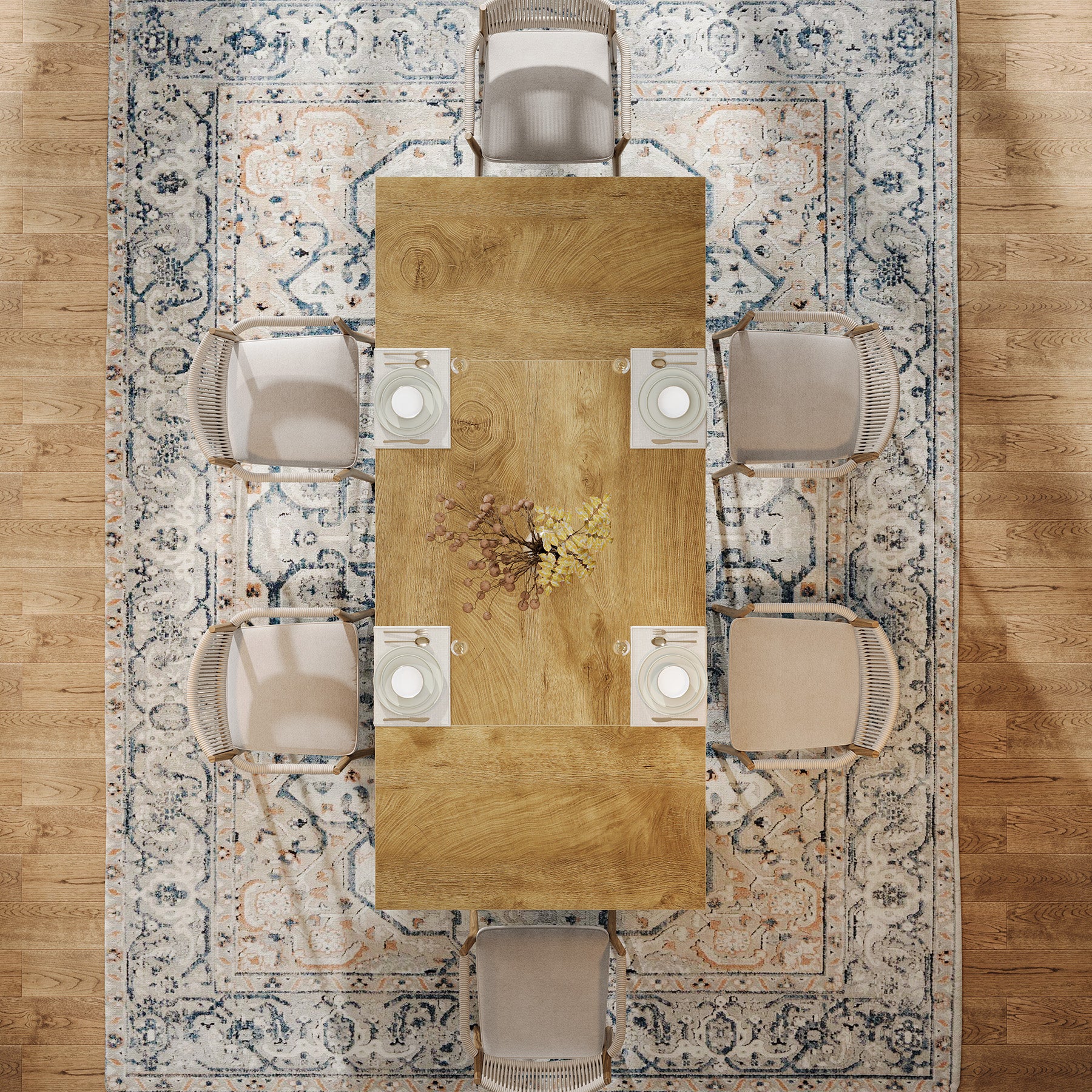 6-Seater Rustic Dining Table, 63" Rectangular Wood Table with Metal Frame for Dining Room