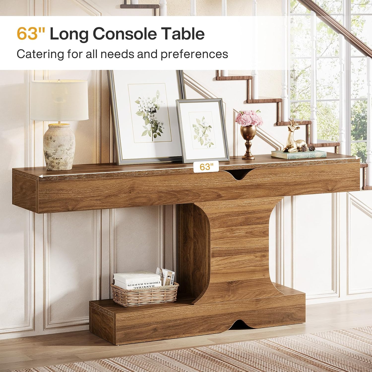 63" Walnut Console Table - Long Sofa Table for Behind Couch, Hallway & Entryway