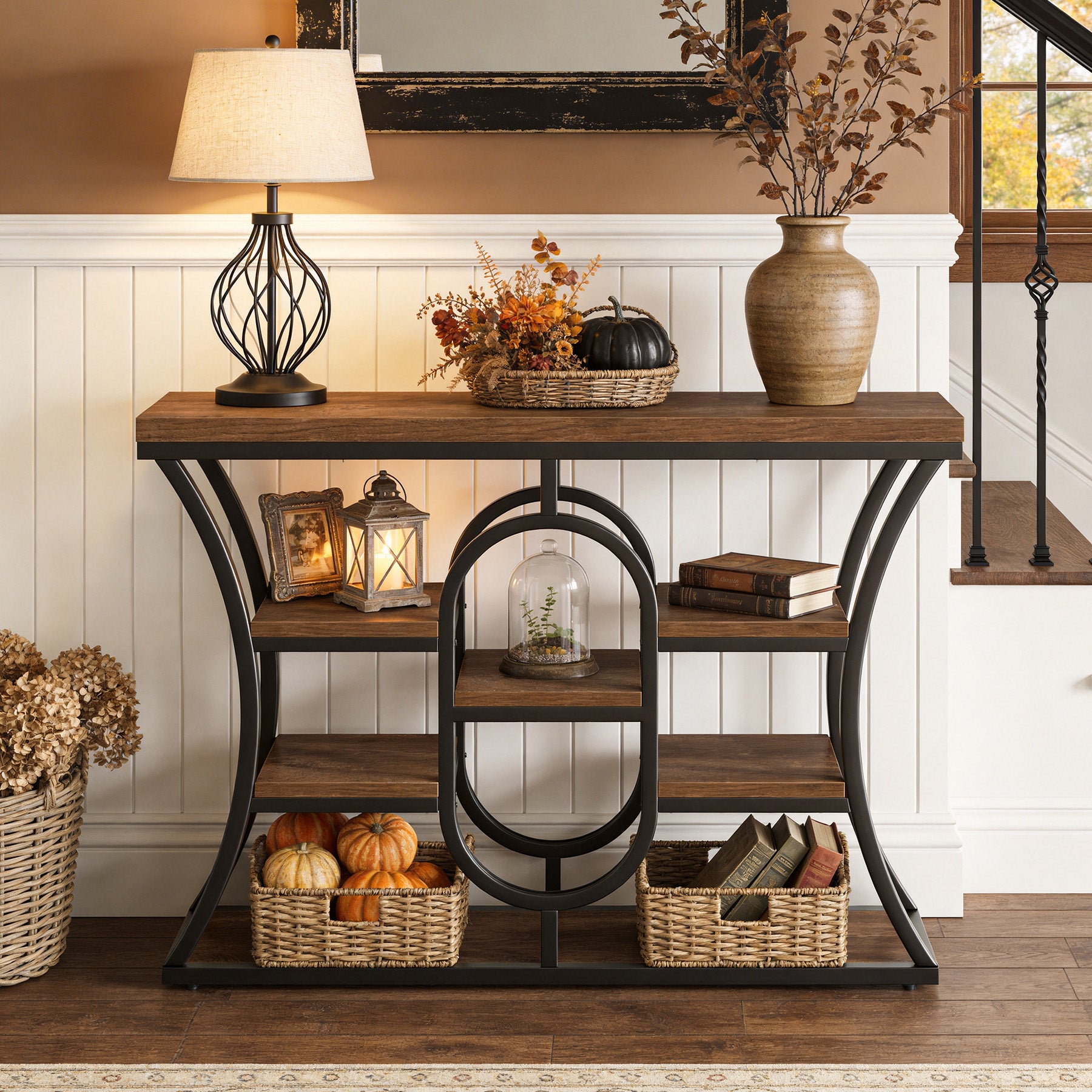 Tribesigns 41.3" Sofa Table, Industrial Console Table with Shelves