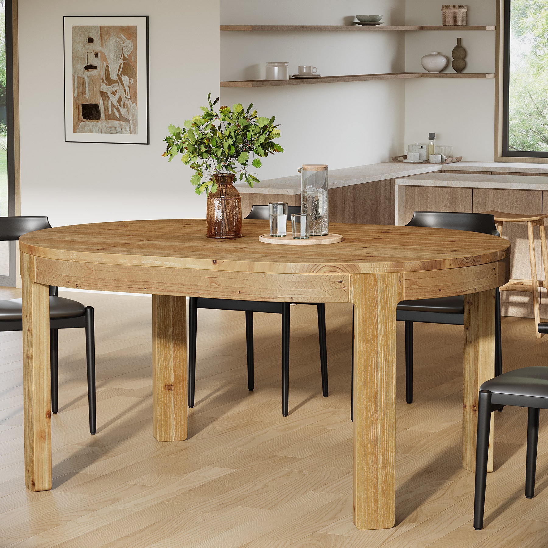 Tribesigns 55-Inch Farmhouse Oval Dining Table, Solid Wood Kitchen Table for 4 in Small Spaces