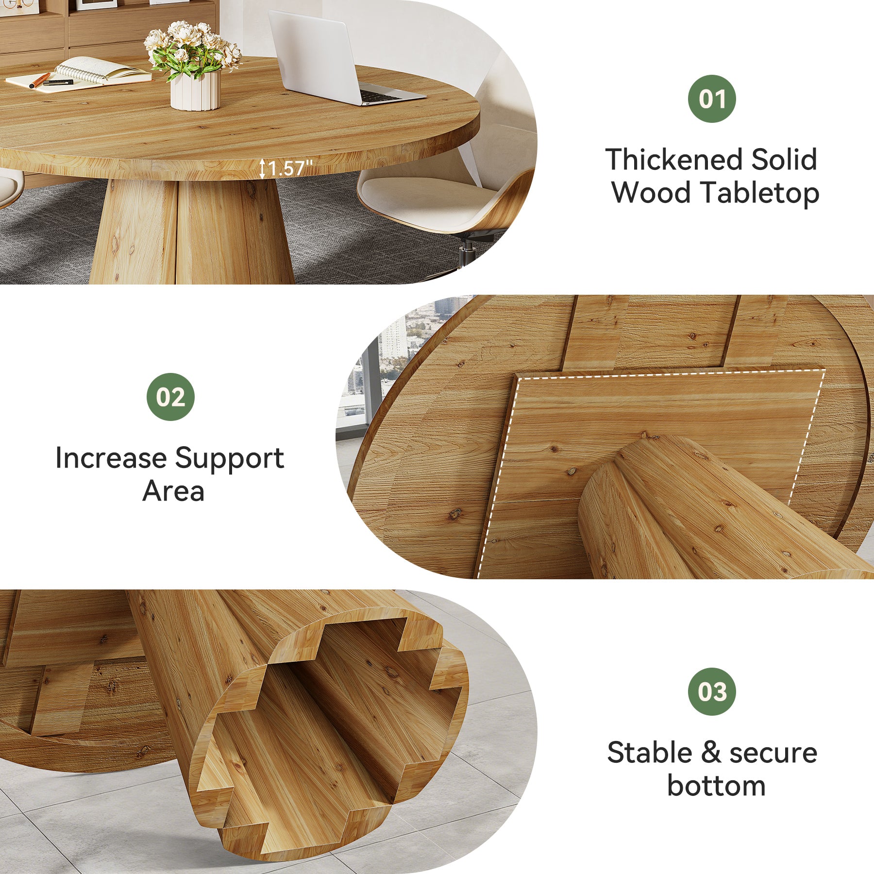 Tribesigns 47.24-Inch Solid Wood Conference Table, Rustic Round Meeting Table with Pedestal Base for Office