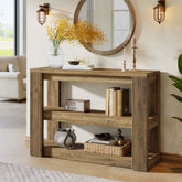 41.34-Inch Farmhouse Console Table with 3-Tier Shelves, Narrow Sofa Table 3