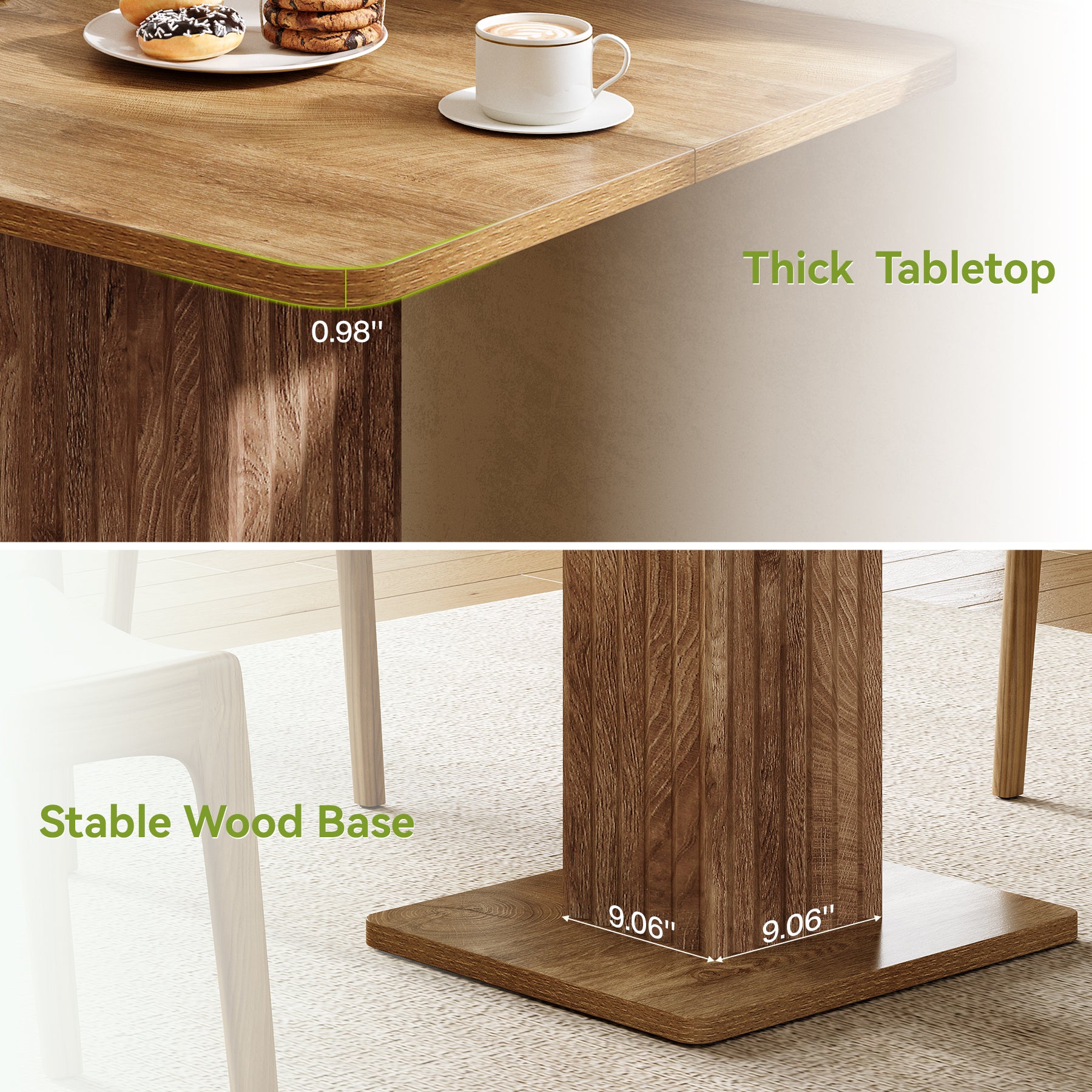 Tribesigns 35.43-Inch Small Dining Table with Fluted Pedestal Base, Modern Farmhouse Kitchen Table for 2-4 People