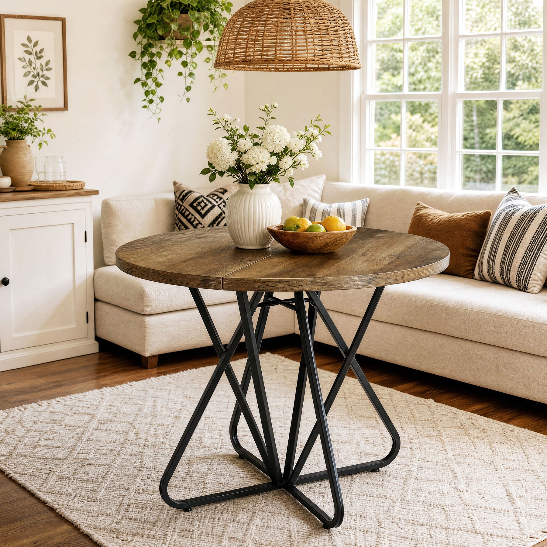 Tribesigns 31.5-Inch Round Dining Table with Geometric Metal Base, Small Kitchen Table for 2-3 People