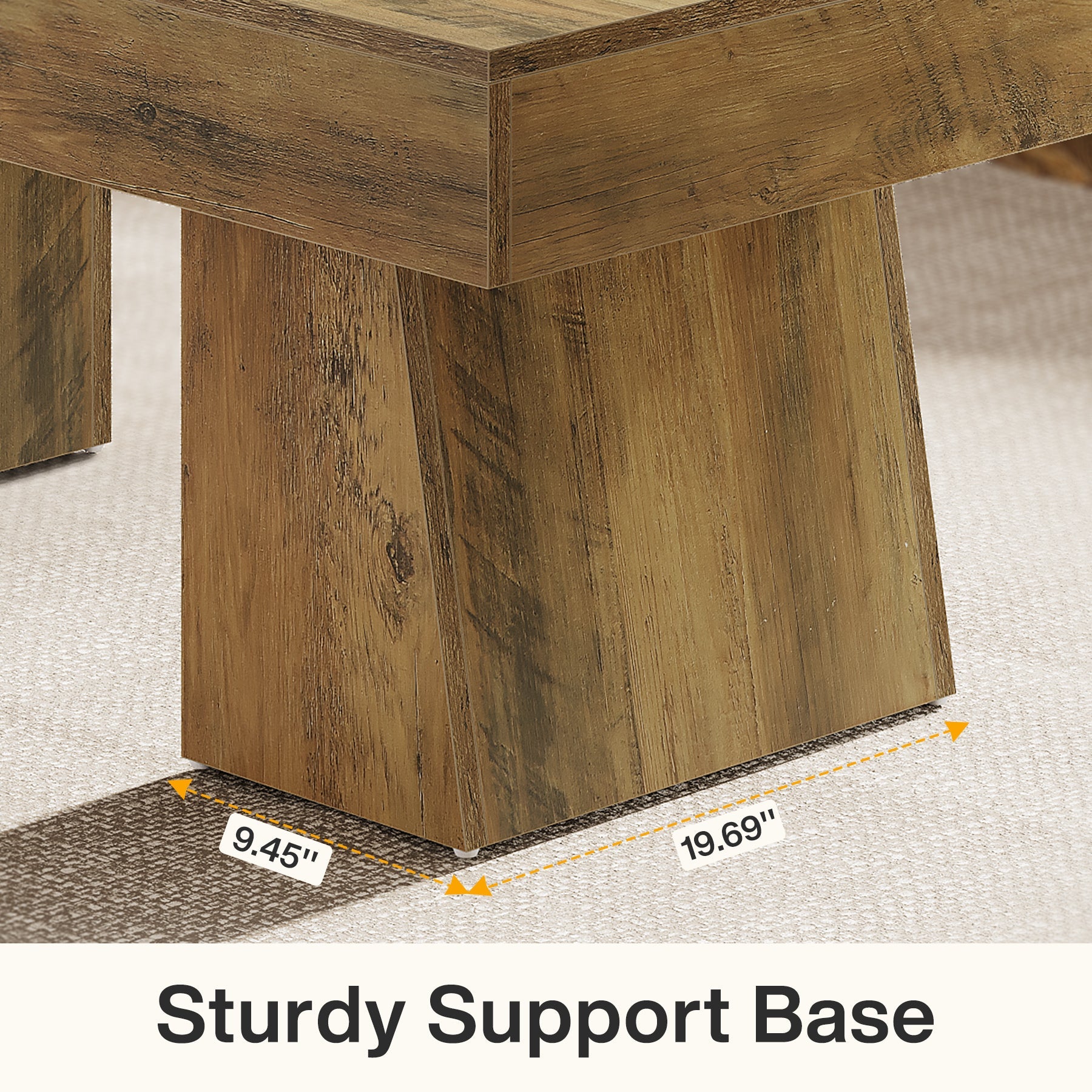 47-Inch Farmhouse Rectangular Coffee Table, Wooden Center Table with Thick Sculptural Base