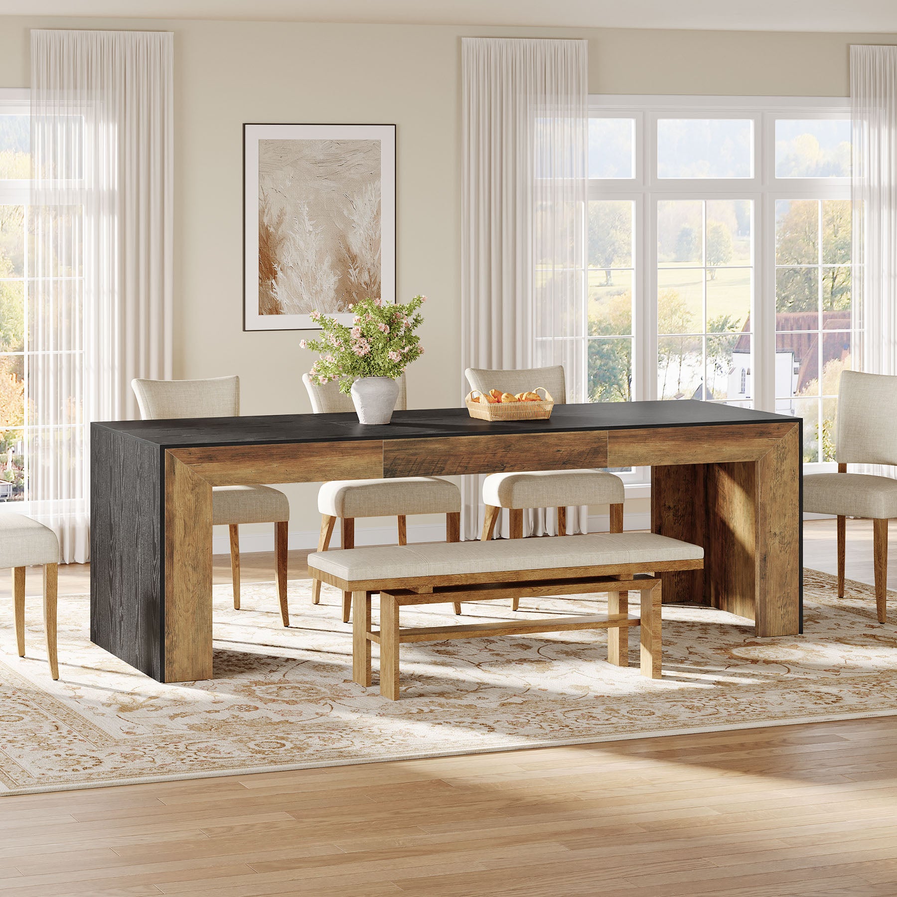 78.8-Inch Extra Long Dining Table for 6 to 8 People, Rectangular Farmhouse Kitchen Table for Dining Room