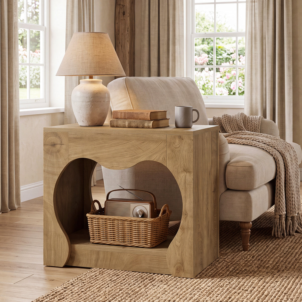 Tribesigns 27.56 Inch End Table with 2-Tier Storage Shelves and Curved Hollow Design, Farmhouse Side Table