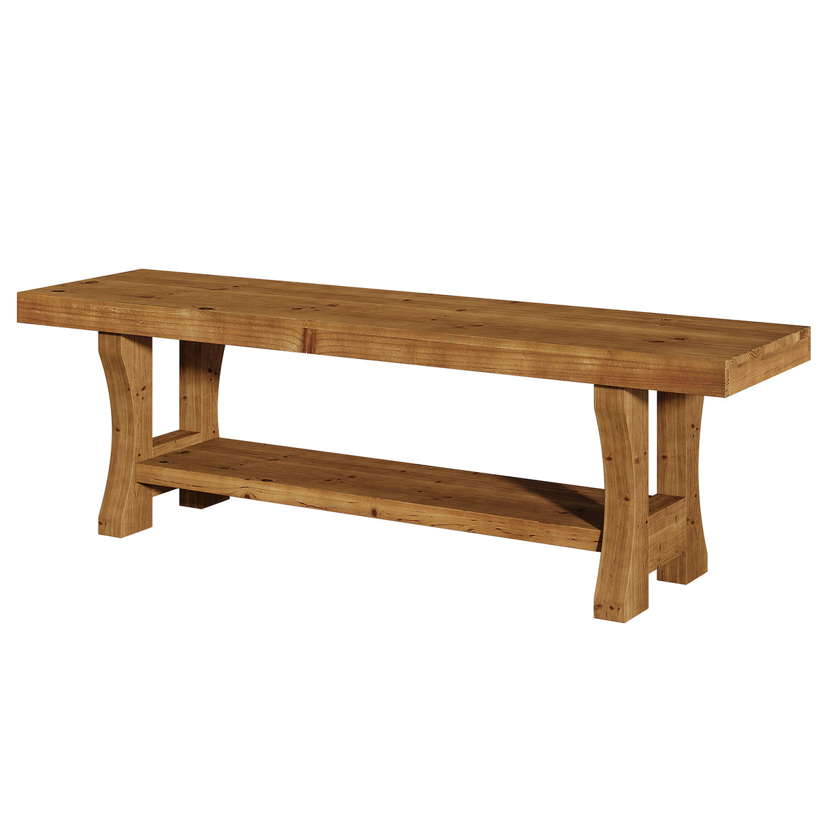 55.1 Inch Solid Wood Hallway Bench with Storage Shelf, Farmhouse Shoe Bench for Entryway