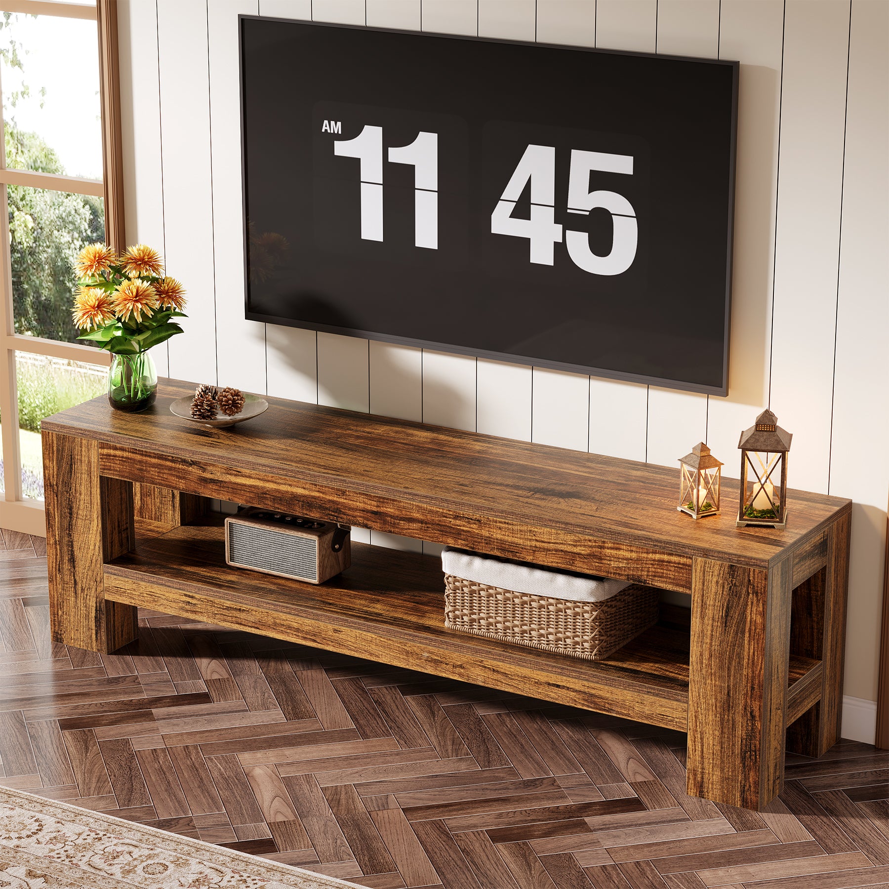 Tribesigns 59" TV Stand, Rustic Media Console with Shelf for Living Room