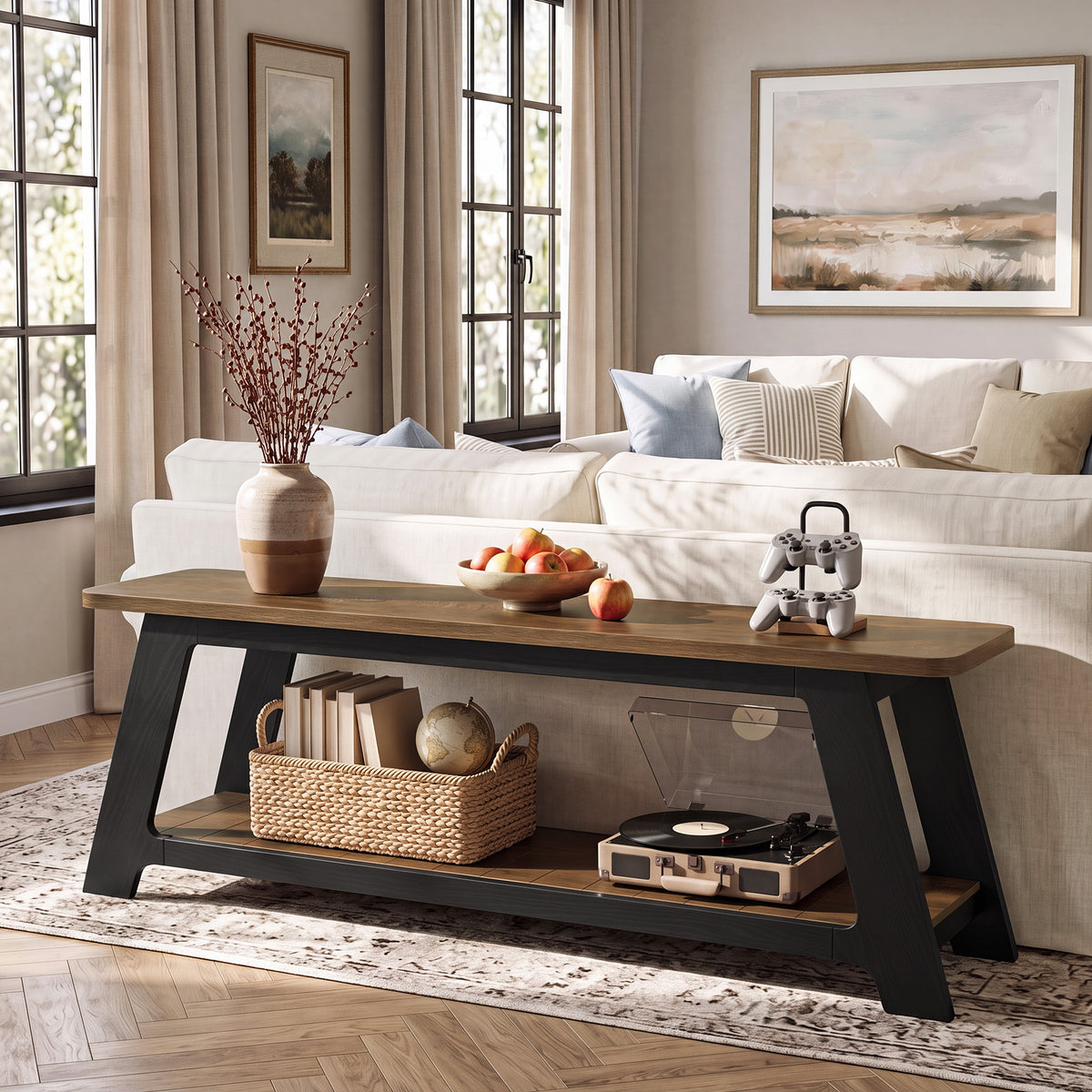 63 Inch TV Stand for 70 Inch TVs with Open Storage Shelf, Modern Farmhouse Media Console for Living Room