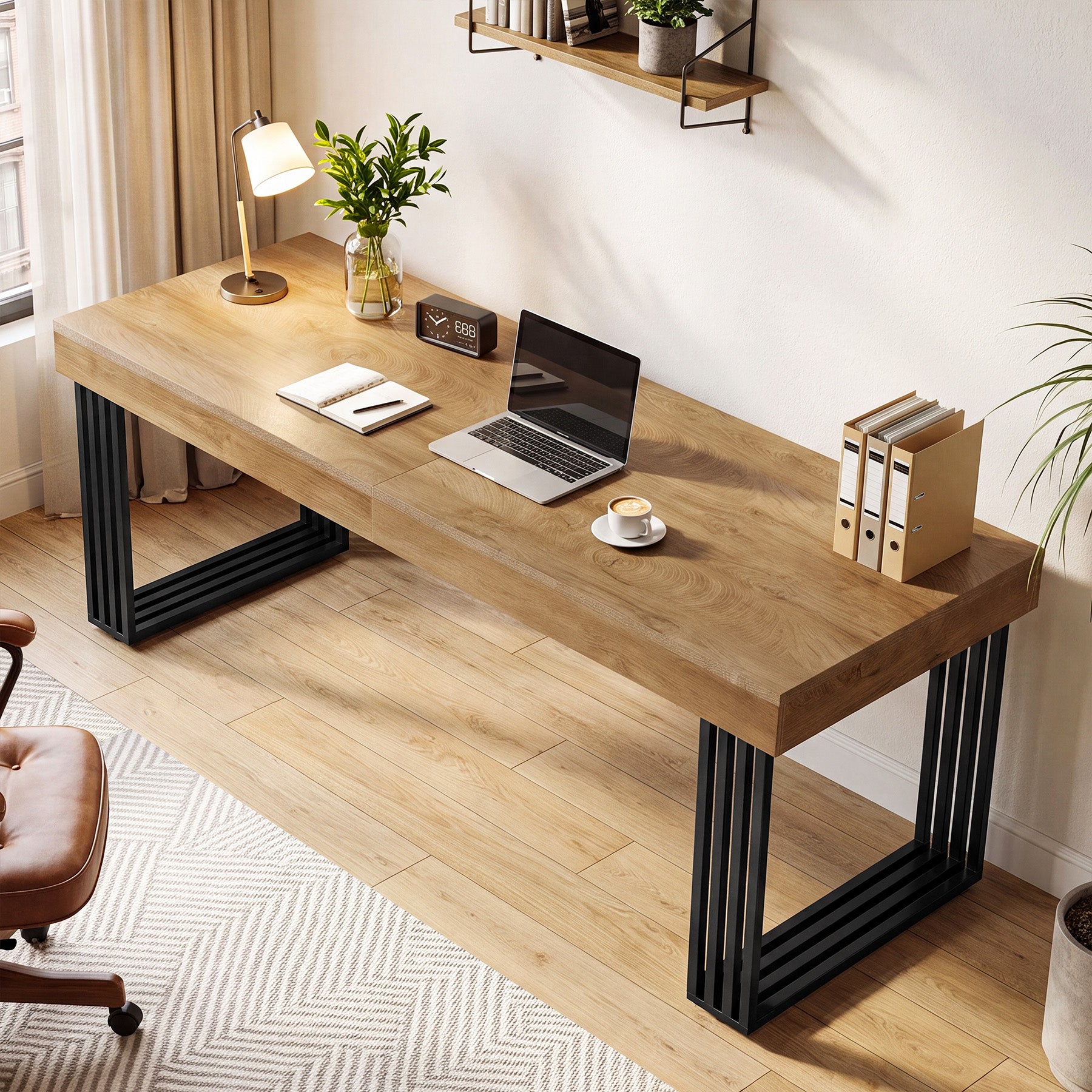 Tribesigns 78.74-Inch Double Computer Desk, 2 Person Office Work Table with Industrial Metal Frame