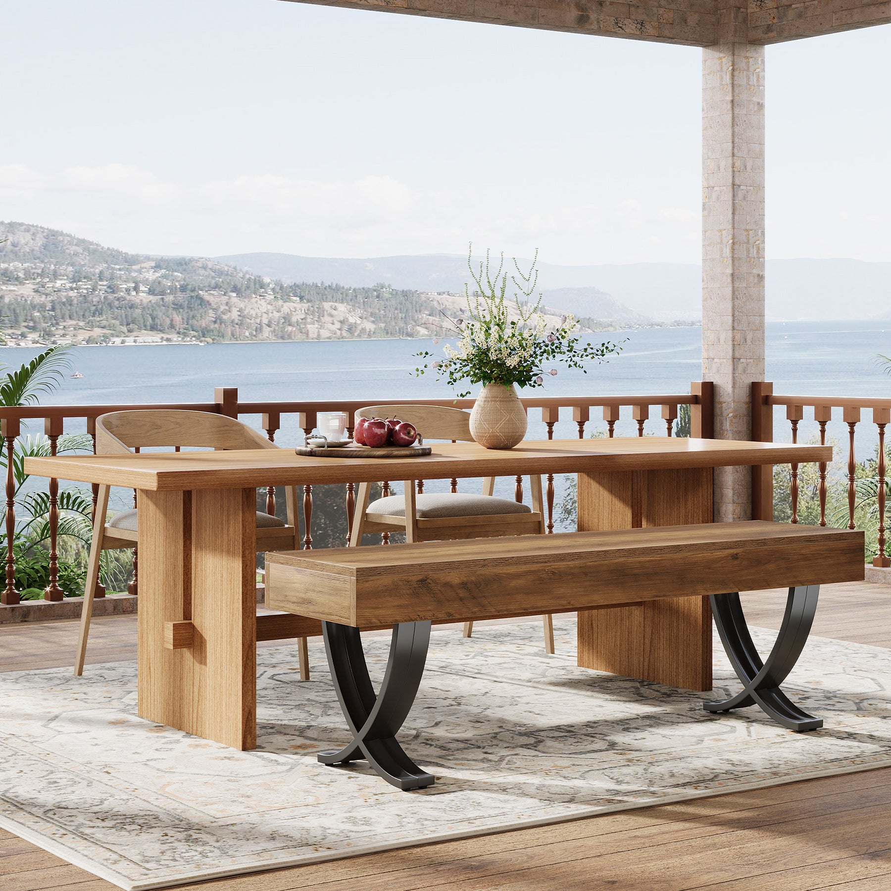 Tribesigns 55" Dining Bench, Farmhouse Bench with X-Legs for Dining Room
