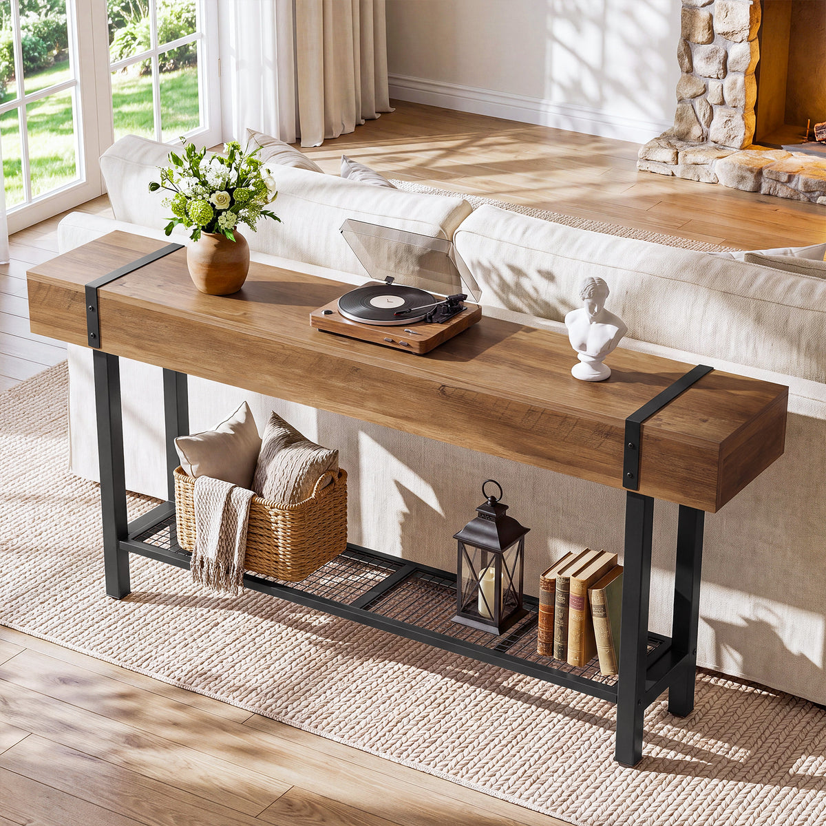 Tribesigns 63" Long Console Table with 2-Tier Storage, Industrial Sofa Table for Entryway