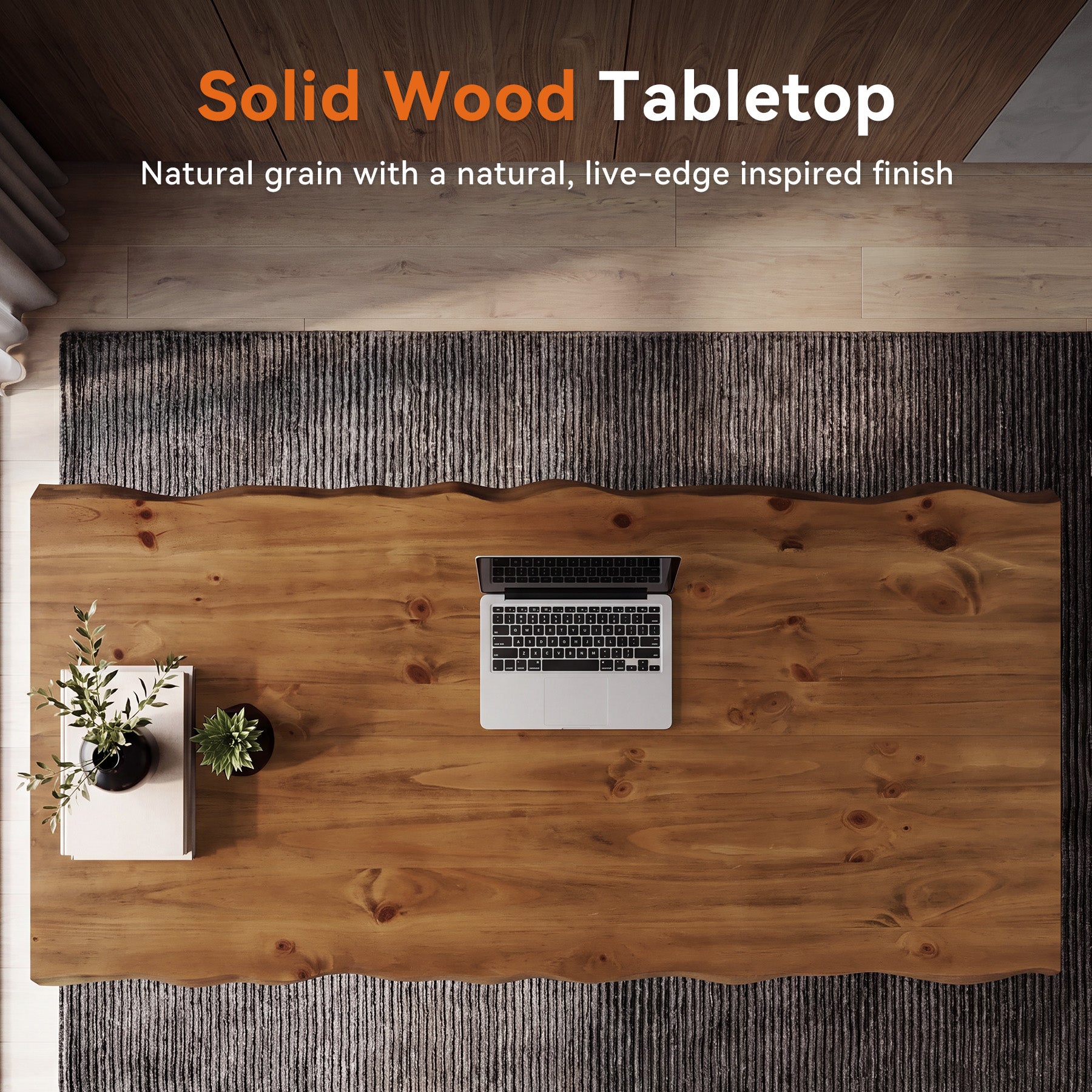 Tribesigns 63-Inch Solid Wood Home Office Desk with Live-Edge Inspired Top, Industrial Writing Desk with Metal Frame for Study and Work