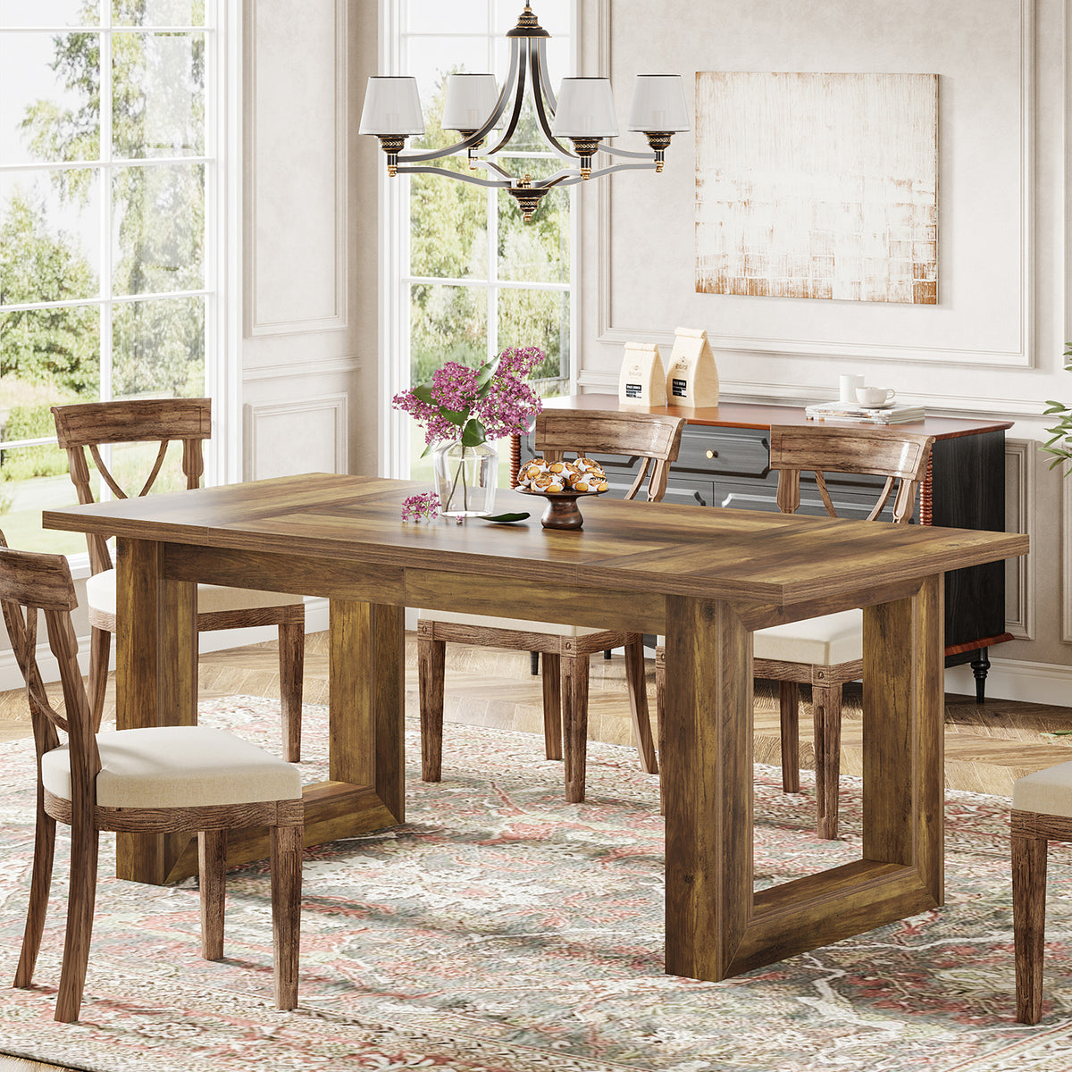 63 Inch Rectangular Dining Table for 4-6, Modern Kitchen Table with Square Base for Dining Room