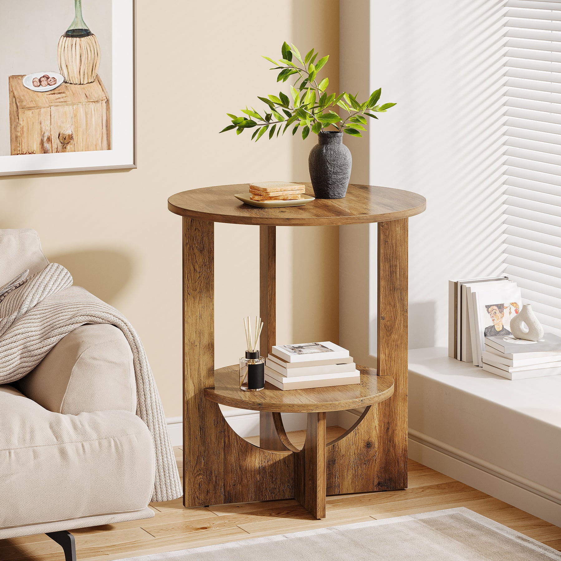 Tribesigns 19.68-Inch Round End Table with Storage, 2-Tier Tall Side Table for Living Room and Bedroom