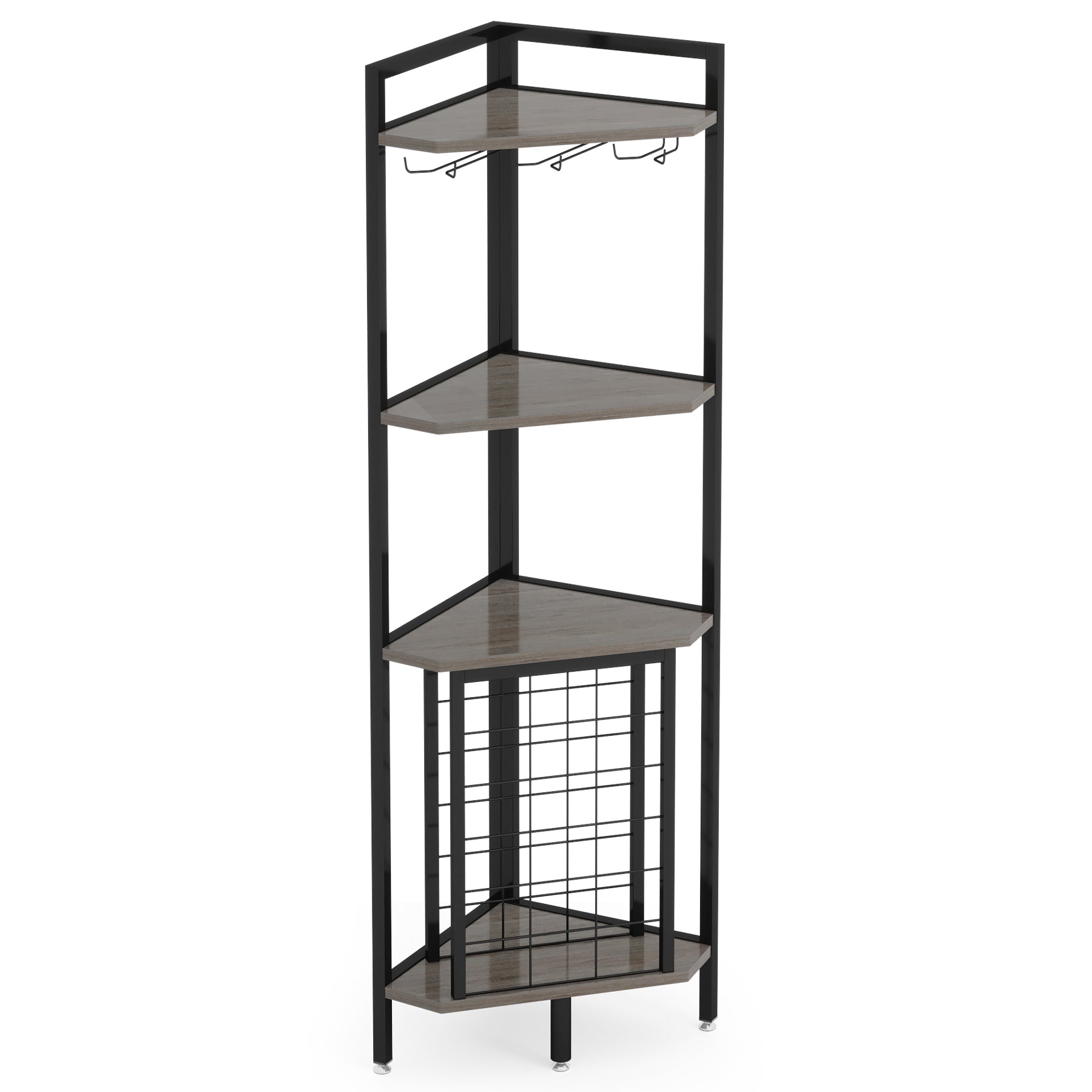 4-Tier Corner Wine Rack with Glass Holder and Storage Shelves