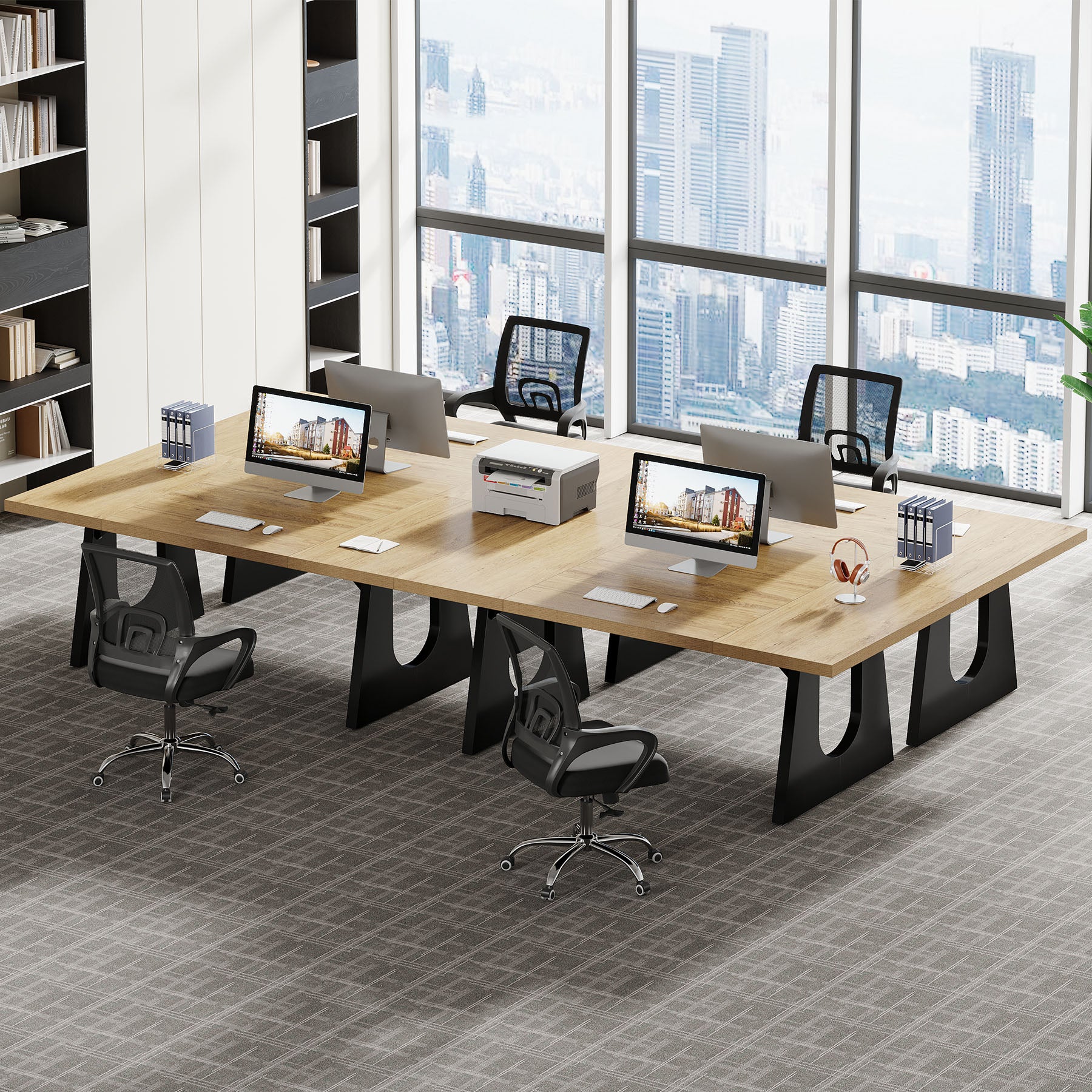70.9-Inch Large Executive Desk with Double Pedestal Base, Modern Computer Writing Table