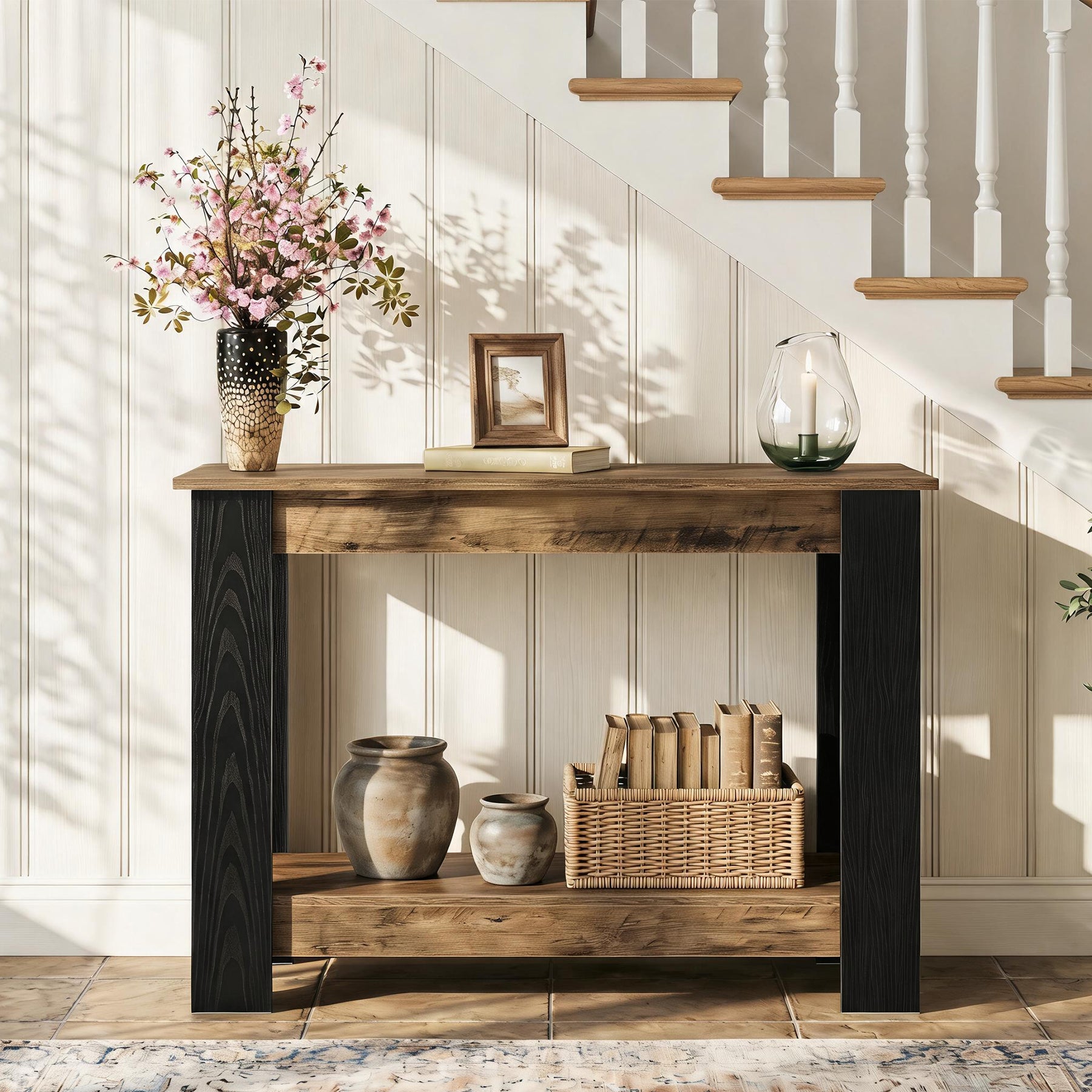 41-Inch Narrow Console Table with 2-Tier Open Storage, Modern Farmhouse Sofa Table for Entryway