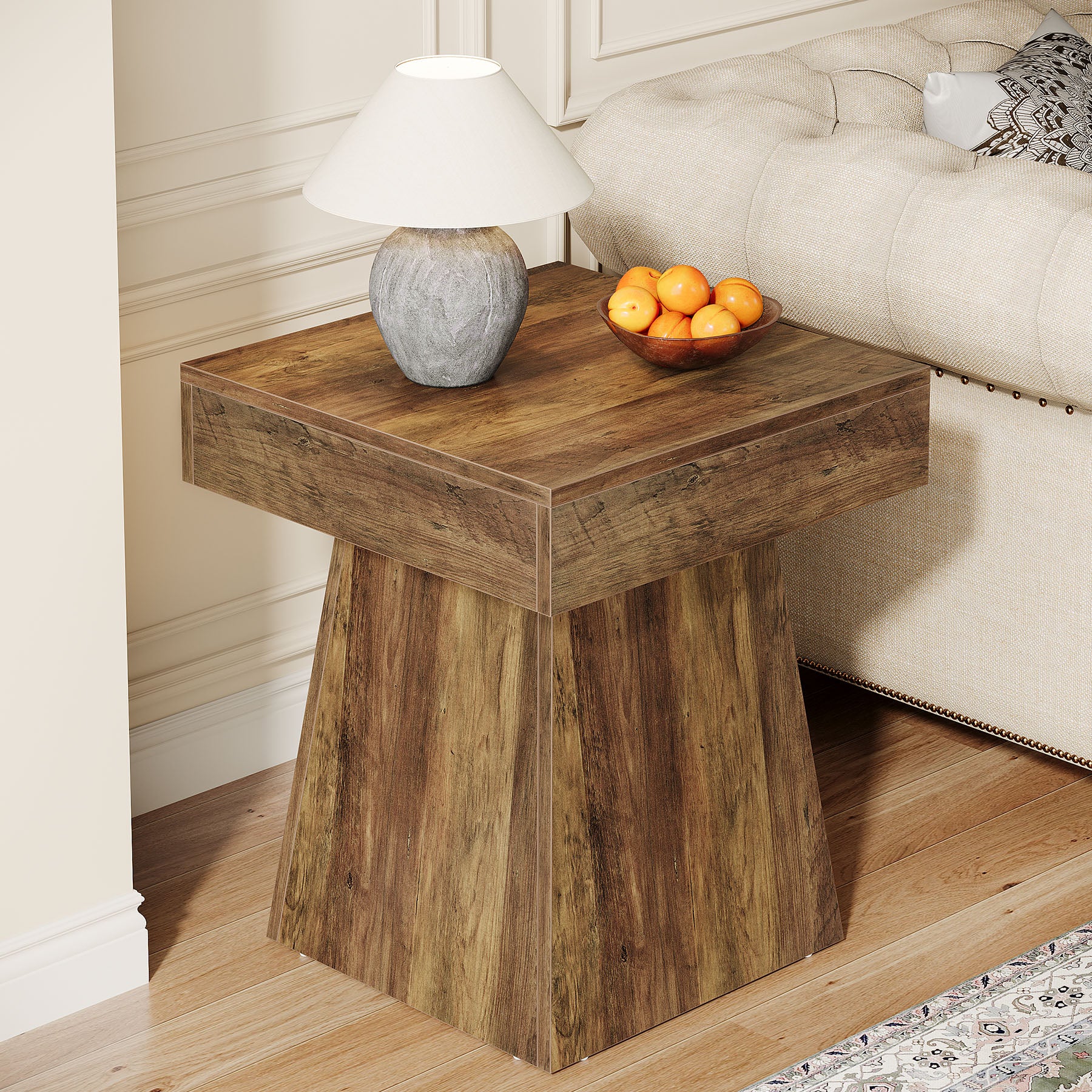 Tribesigns 15.8-Inch Square Side Table, Mushroom-Inspired Wide Stable Base with Rustic Finish
