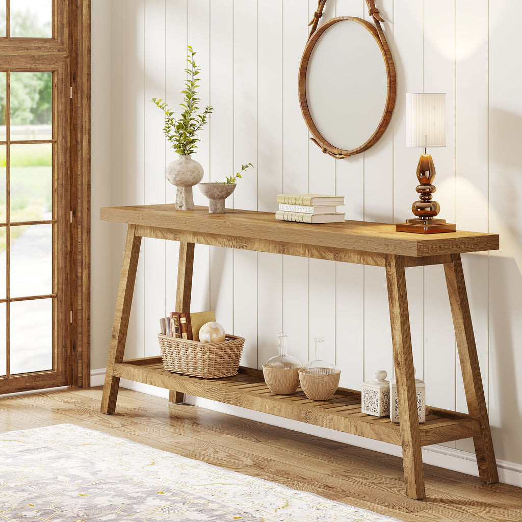 70.9 Inch Console Table Narrow 2 Tier Entryway Table Storage Shelf Hallway Living Room